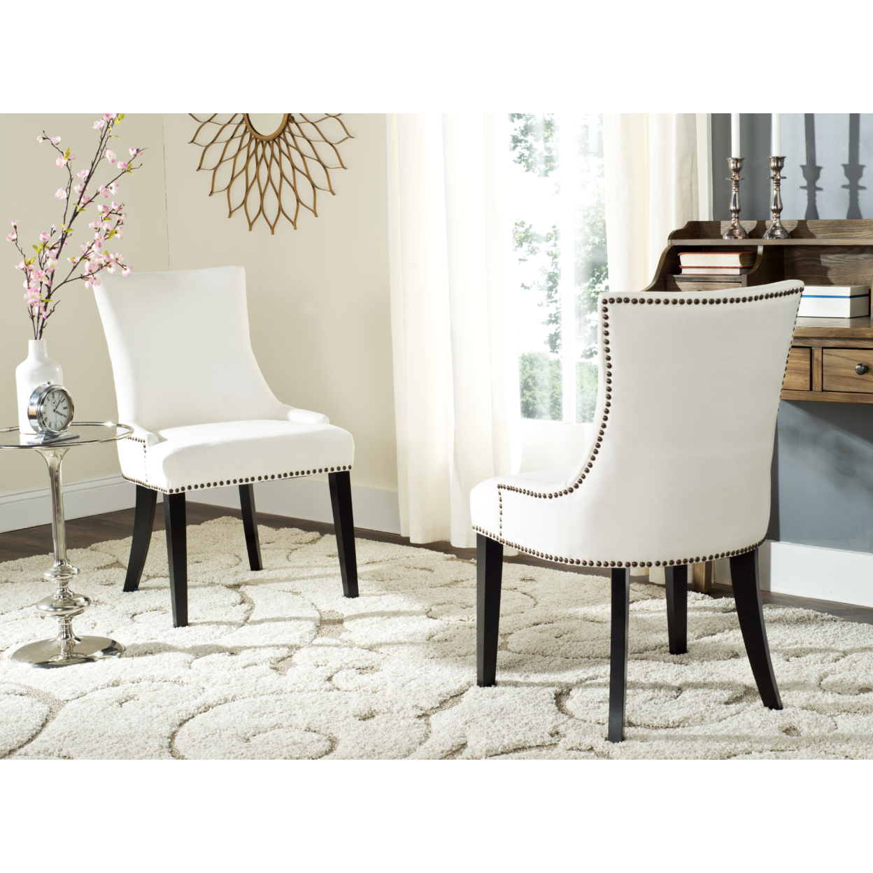 SAFAVIEH Lester 19''H Dining Chair Set Of 2 Brass Nail Head White