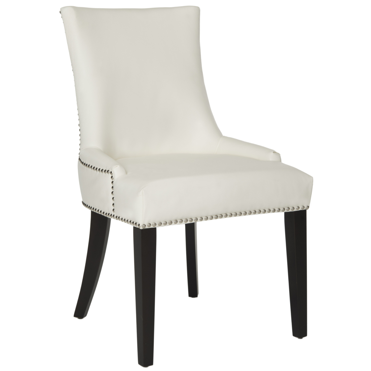 SAFAVIEH Lester 19''H Dining Chair Set Of 2 Silver Nail Head White Faux Leather