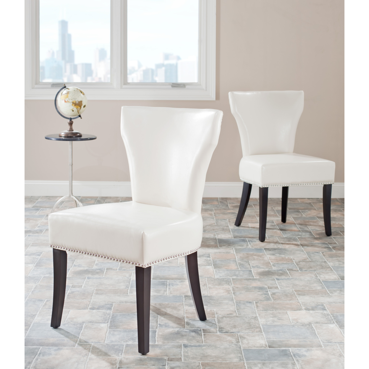 SAFAVIEH Jappic 22''H KD Side Chair Set Of 2 Silver Nail Head Flat Cream