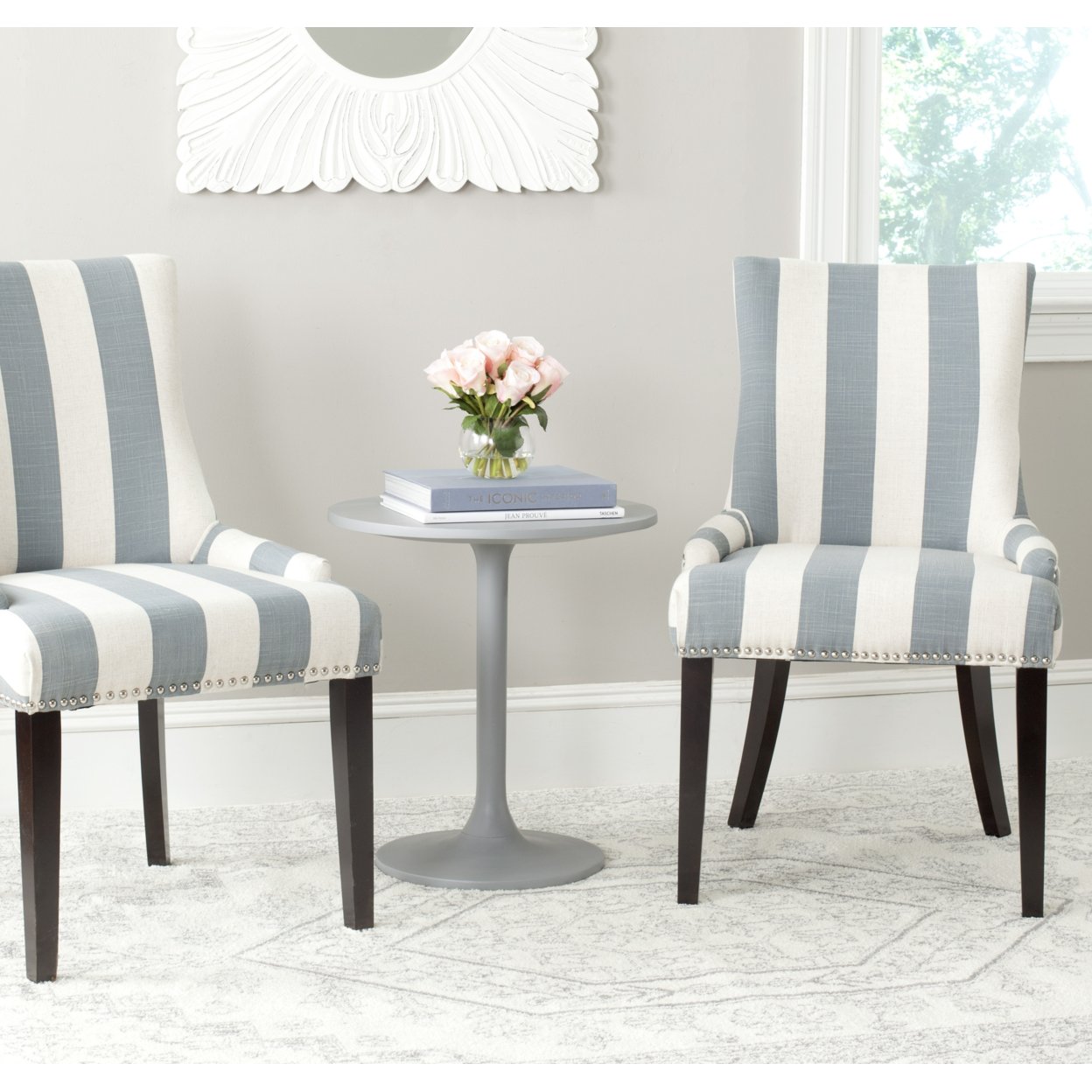 SAFAVIEH Lester 19''H Awning Stripes Dining Chair Set Of 2 Grey / White