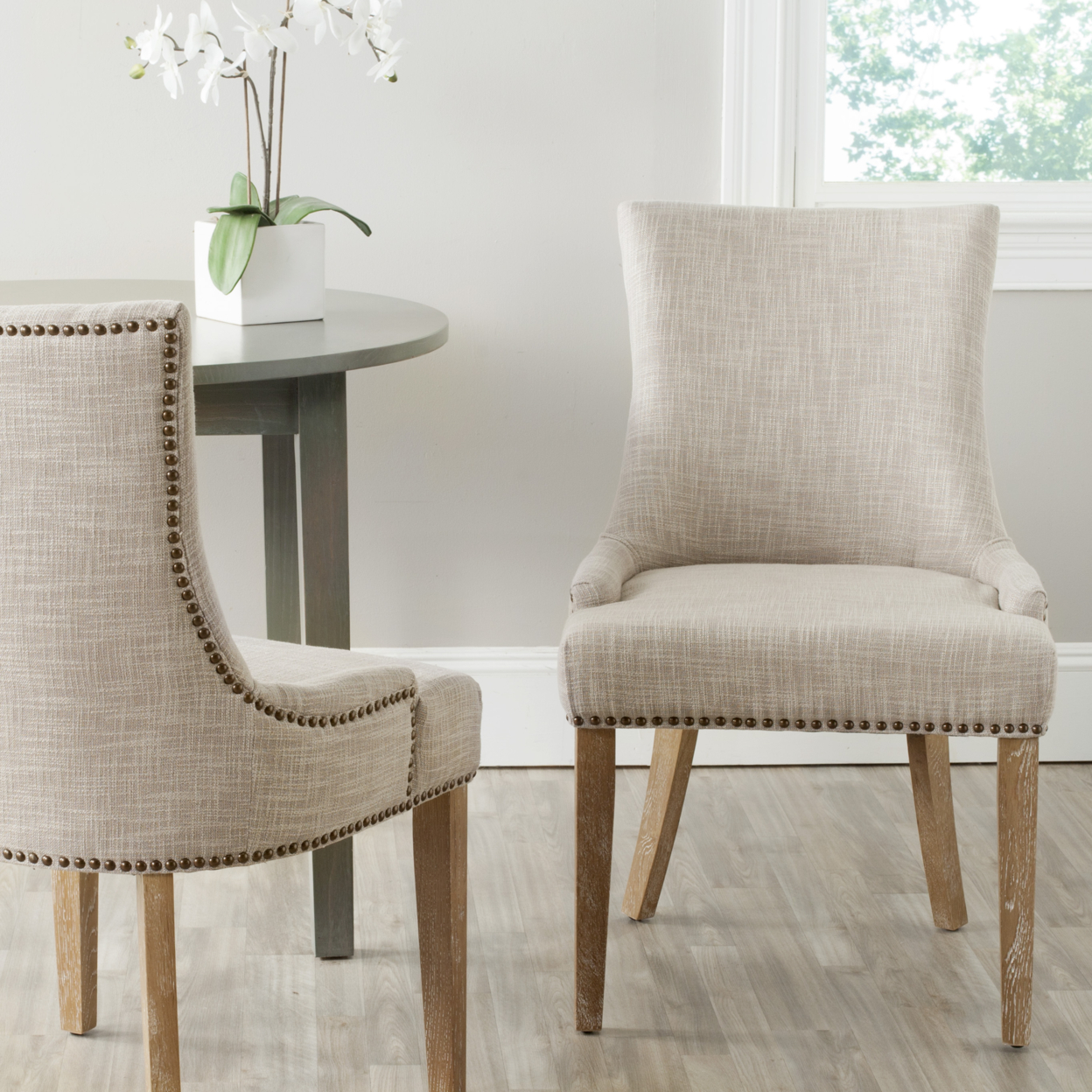SAFAVIEH Lester 19''H Dining Chair Set Of 2 Brass Nail Head Grey