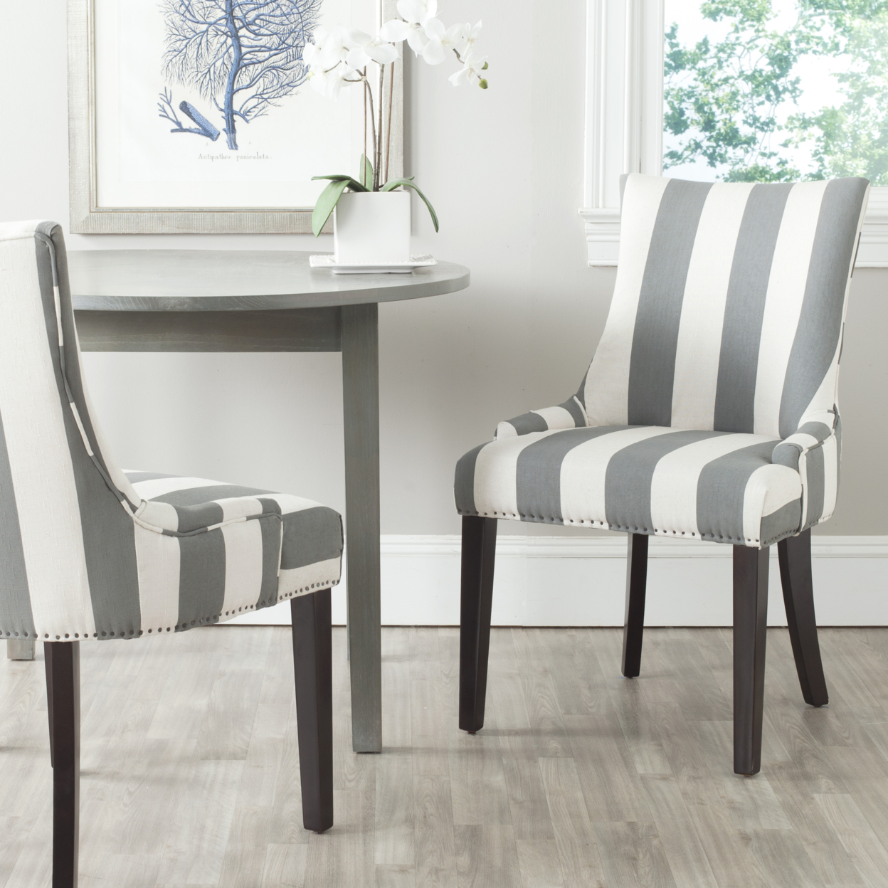 SAFAVIEH Lester 19''H Awning Stripes Dining Chair Set Of 2 Grey / Bone