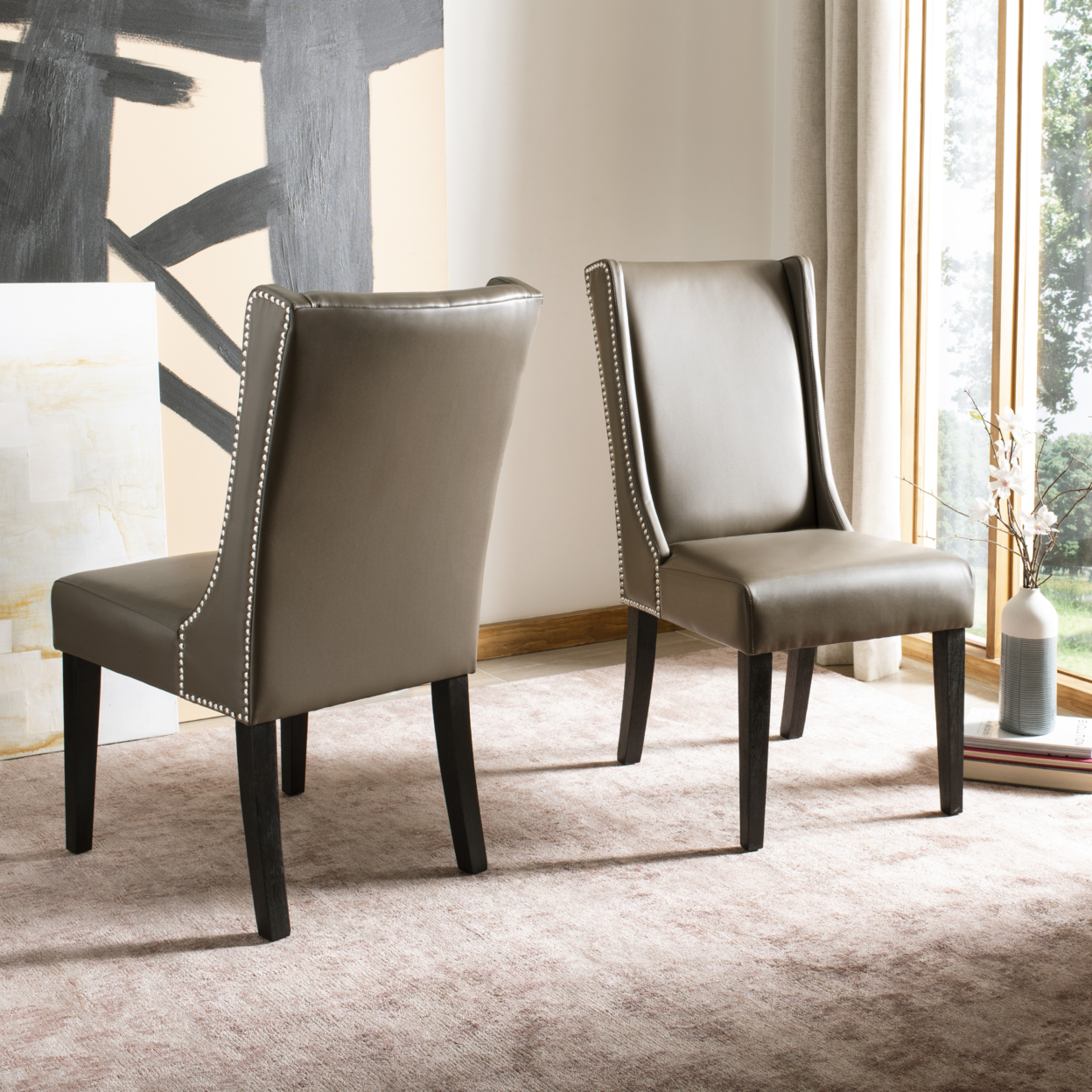 SAFAVIEH Bowie 20''H Tufted Side Chair Set Of 2 Taupe / Espresso