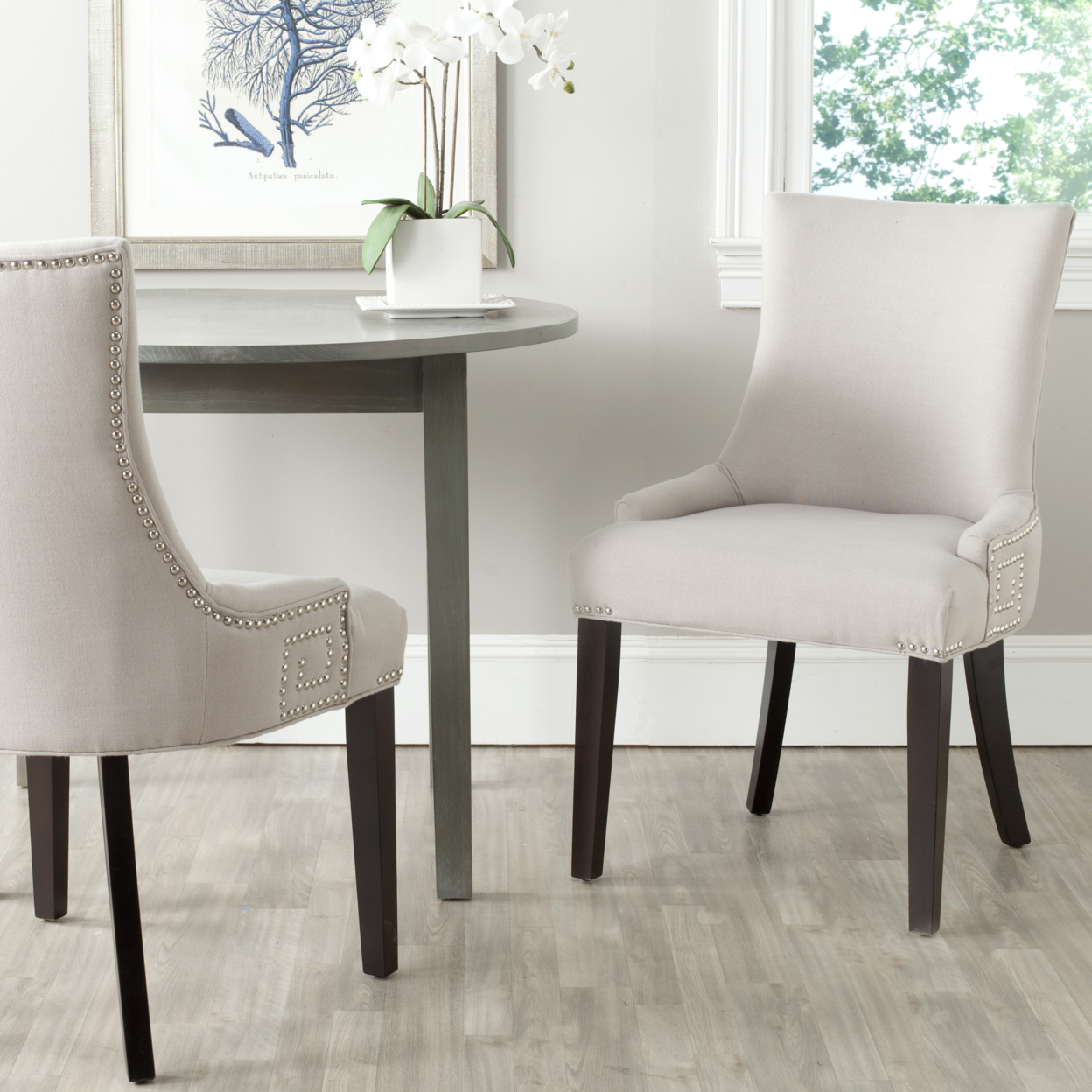 SAFAVIEH Gretchen 20''H Side Chair Set Of 2 Silver Nail Head Taupe