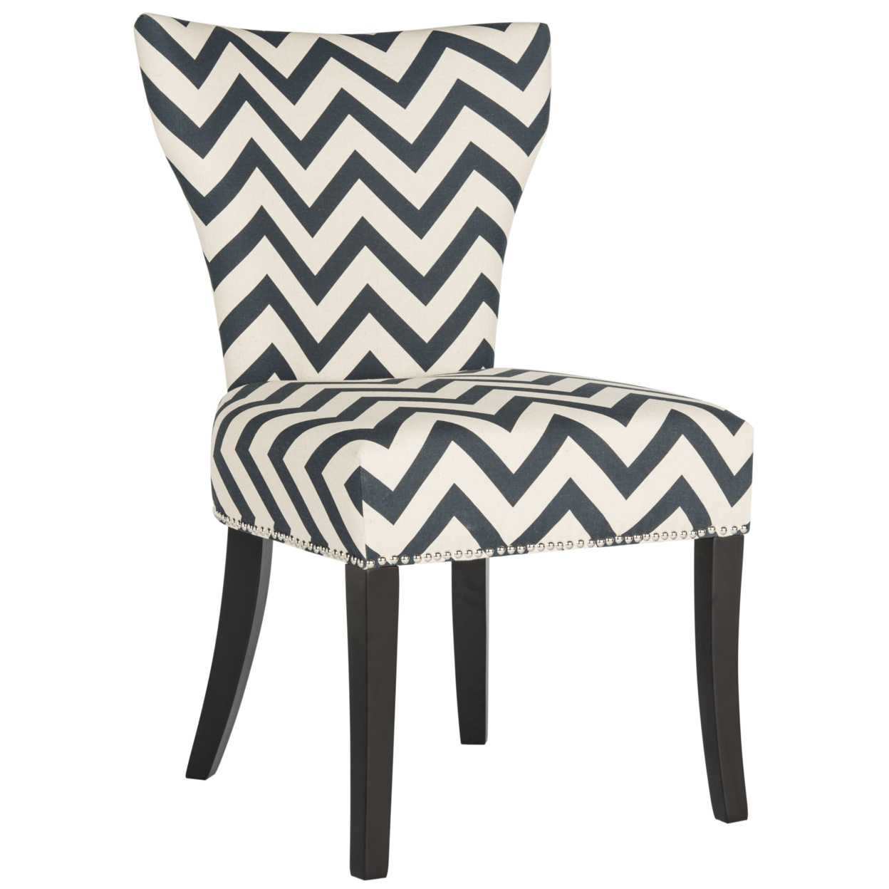 SAFAVIEH Jappic 20''H Ring Side Chair Silver Nail Head Navy / White