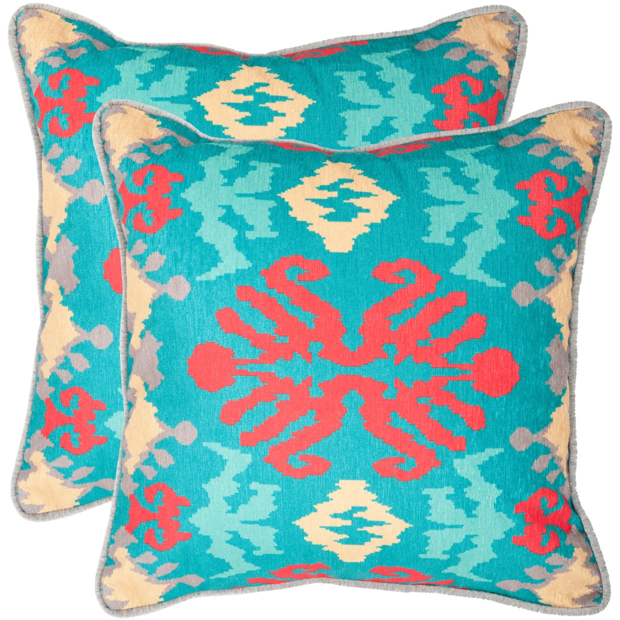 SAFAVIEH Rye Pillow Set Of 2 Aqua / Red