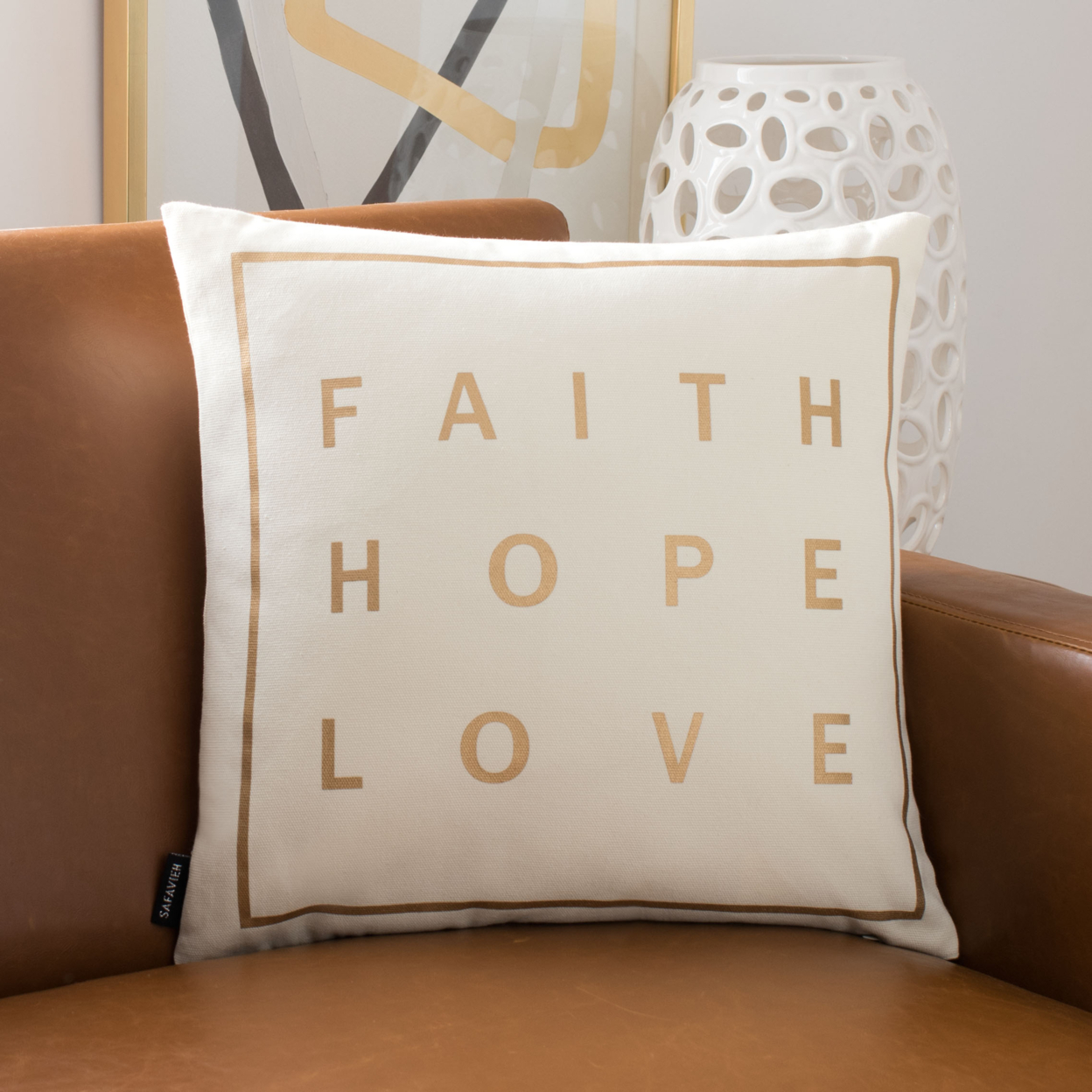 SAFAVIEH Faith Pillow Beige / Gold
