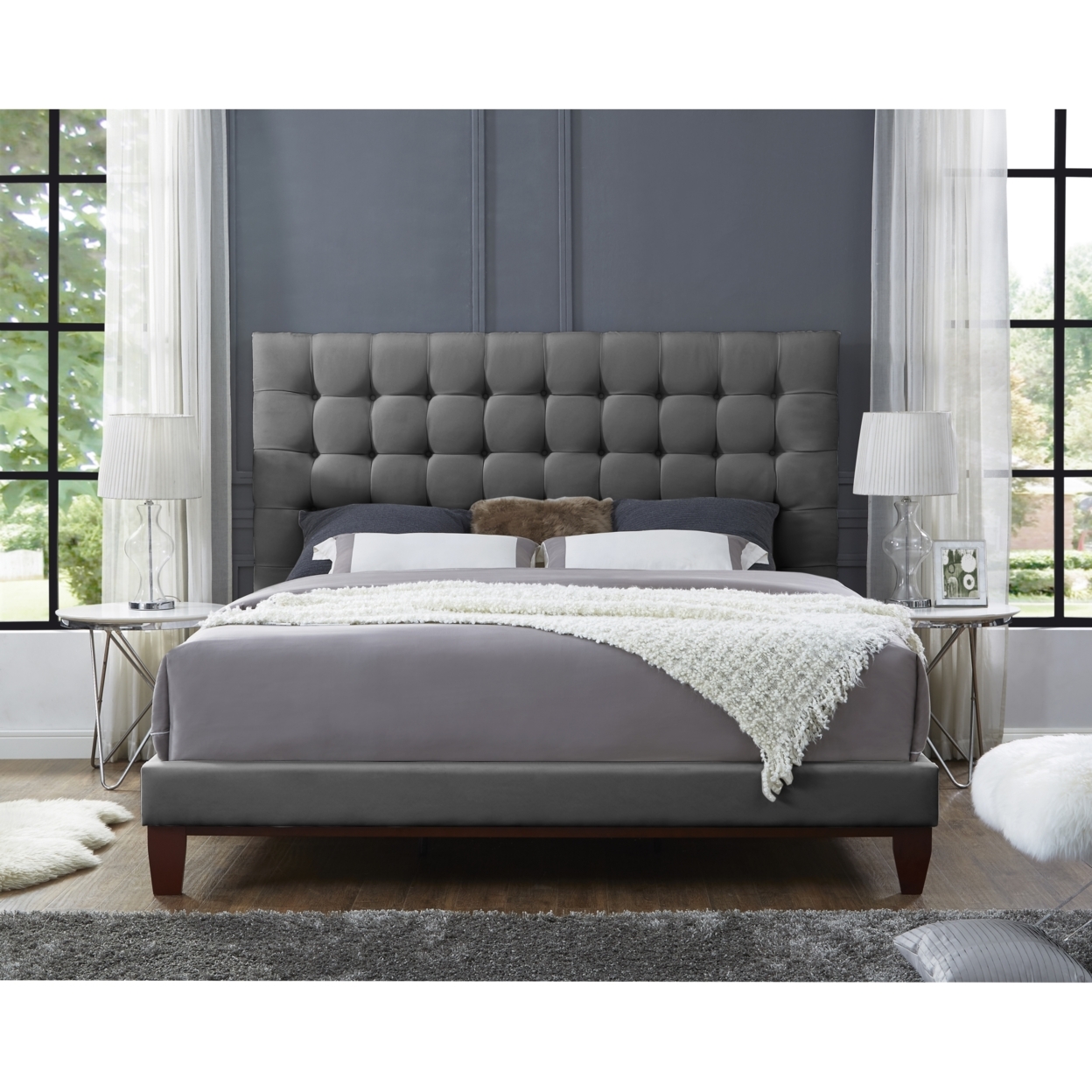Fabrizio Linen Tufted Platform Bedframe-King- Queen- Full Twin-Upholstered-Modern And Contemporary-Inspired Home - Grey, Queen