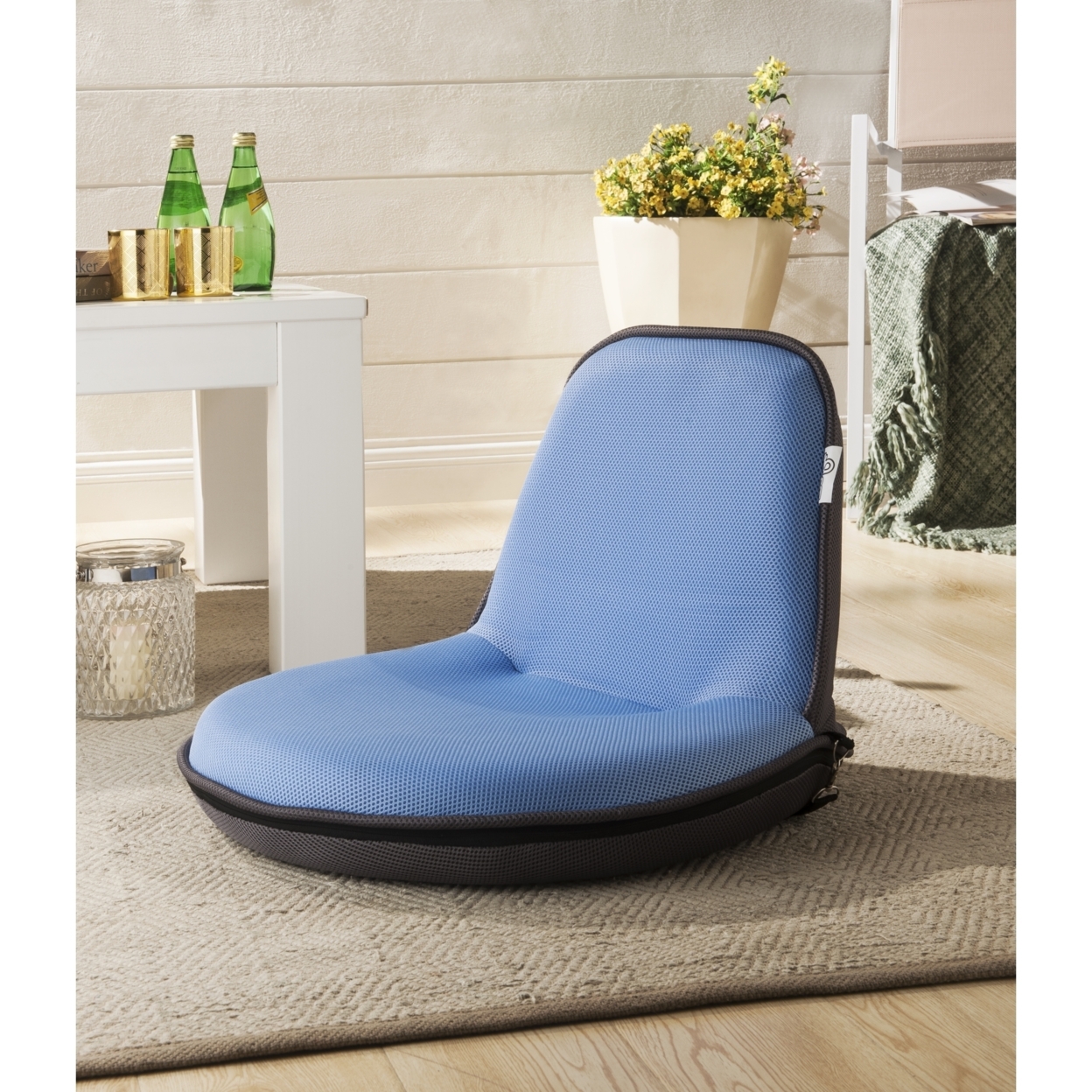 Loungie Quickchair Mesh Floor Chair-Foldable-Portable With Strap-Indoor-Outdoor-by Inspired Home - Light Blue/grey