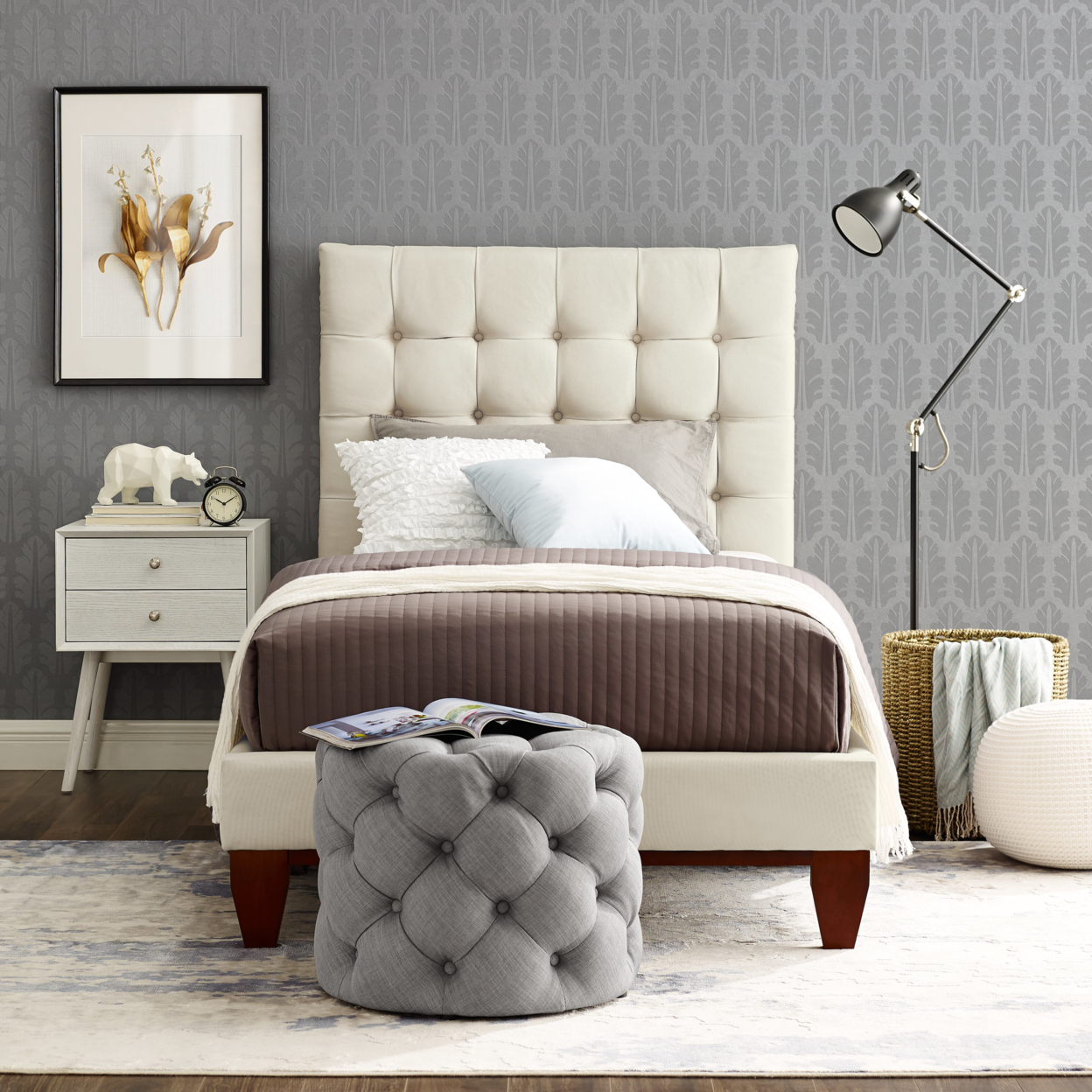 Fabrizio Linen Tufted Platform Bedframe-King- Queen- Full Twin-Upholstered-Modern And Contemporary-Inspired Home - Beige, King