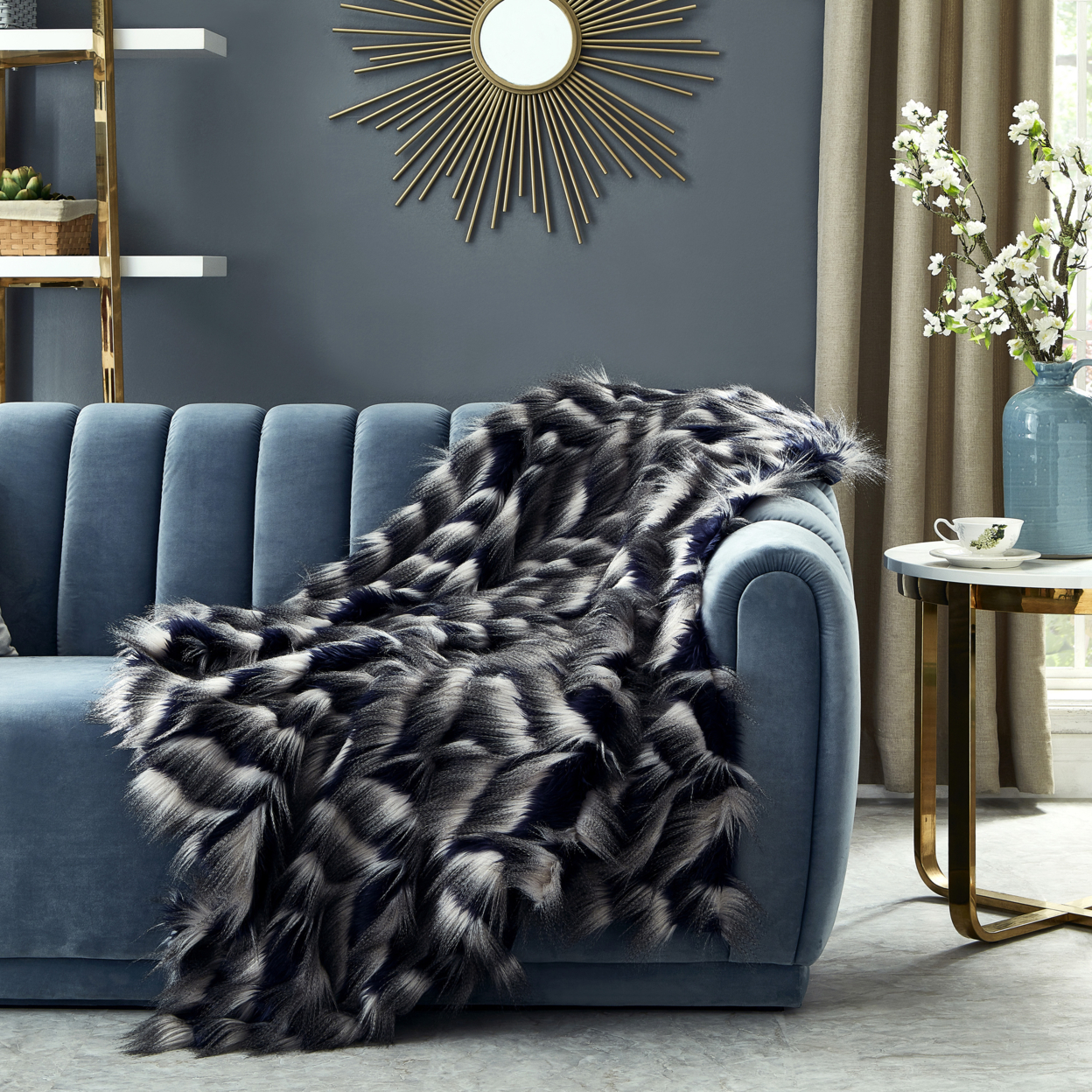Beaumont Navy Throw - Reverse Micromink Cozy Extra Soft