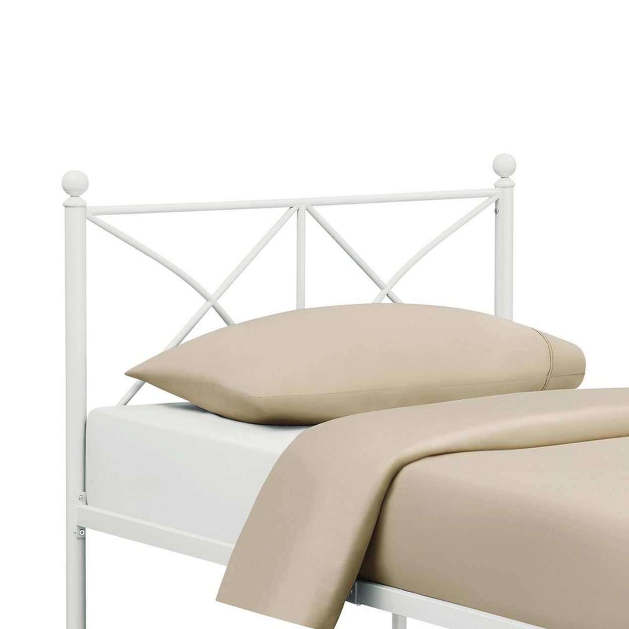 Kelly Modern Full Size Bed, X Designed Frame, Rustic Style, Metal, White