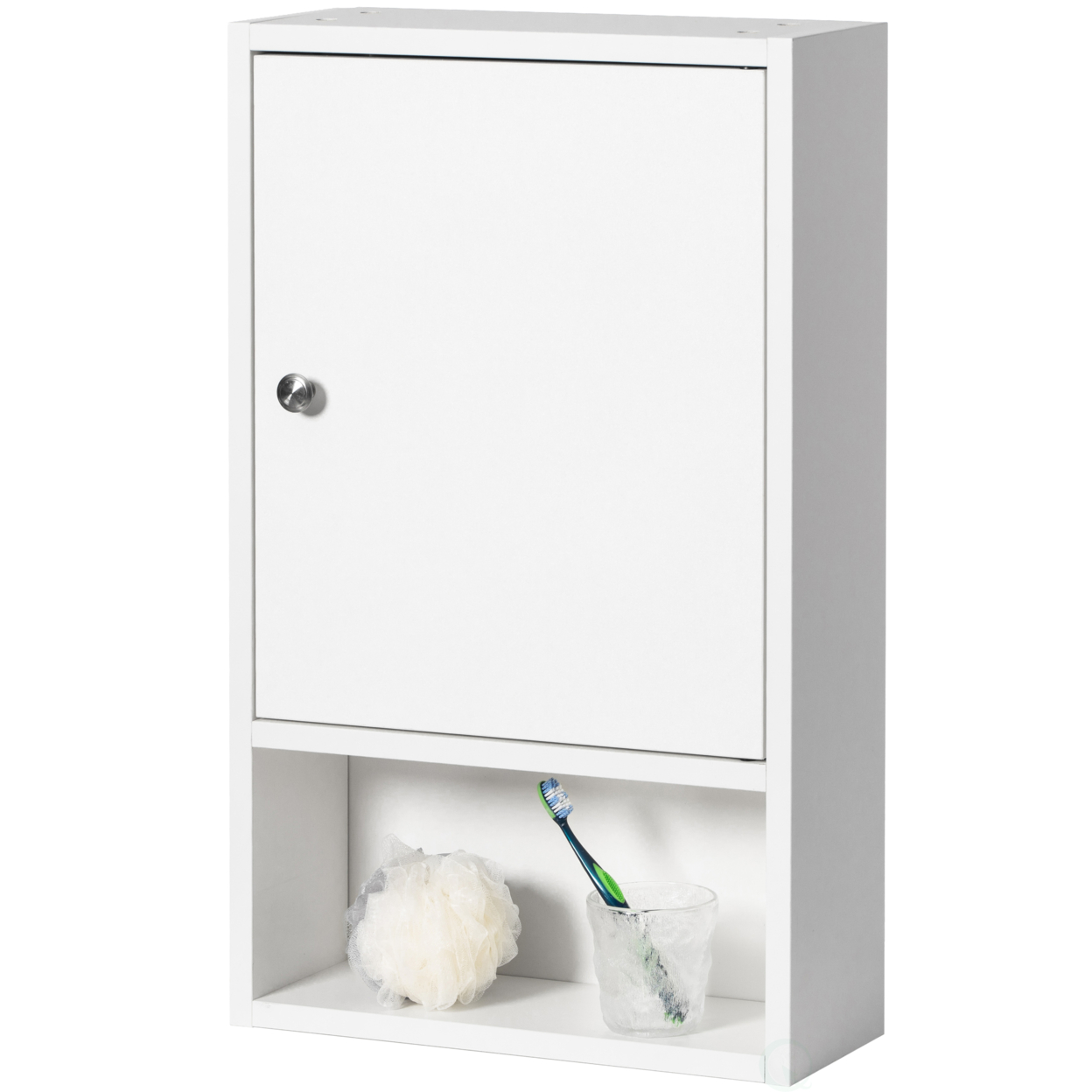 Wall Mount Bathroom Storage Cabinet With Single Door 2 Adjustable Shelves Medicine Organizer Storage Furniture - White