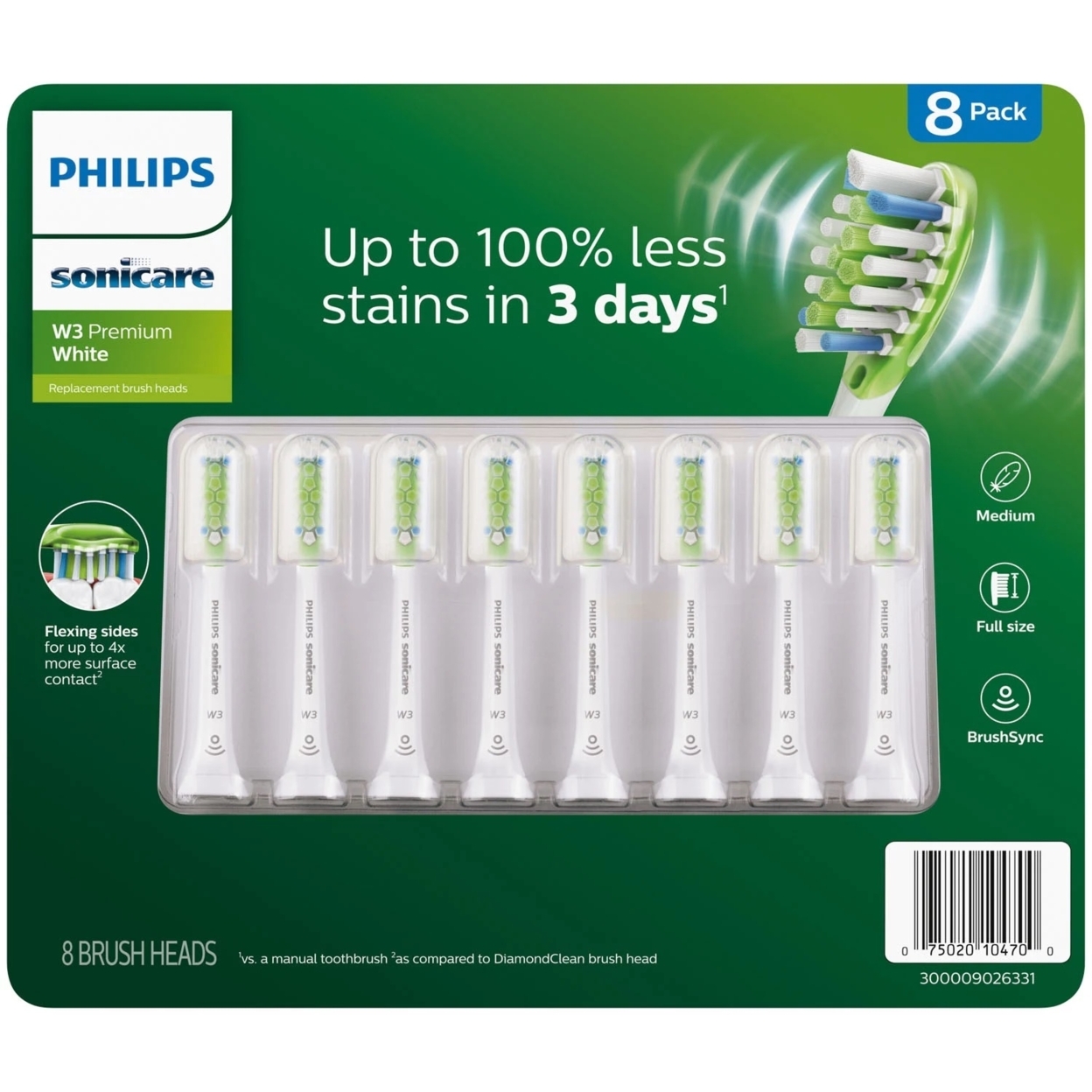Philips Sonicare W3 Premium White Replacement Brush Heads (8 Count)