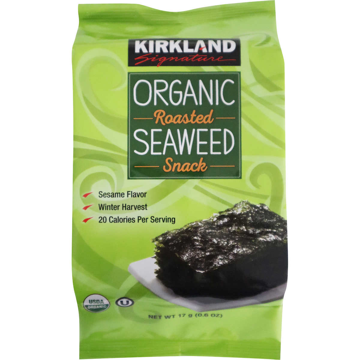 Kirkland Signature Organic Roasted Seaweed With Sesame Oil, 0.6 Ounce (10 Count)