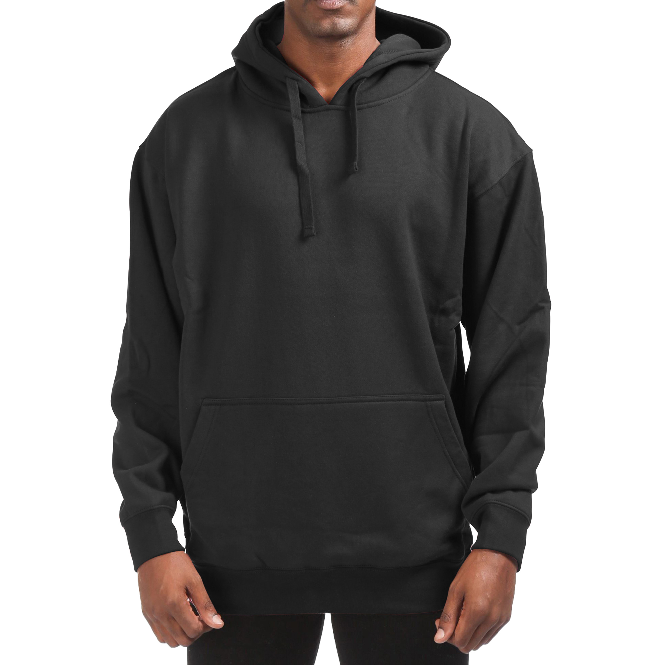 Men's Cotton-Blend Fleece Pullover Hoodie With Pocket (Big & Tall Sizes Available) - Black, Medium