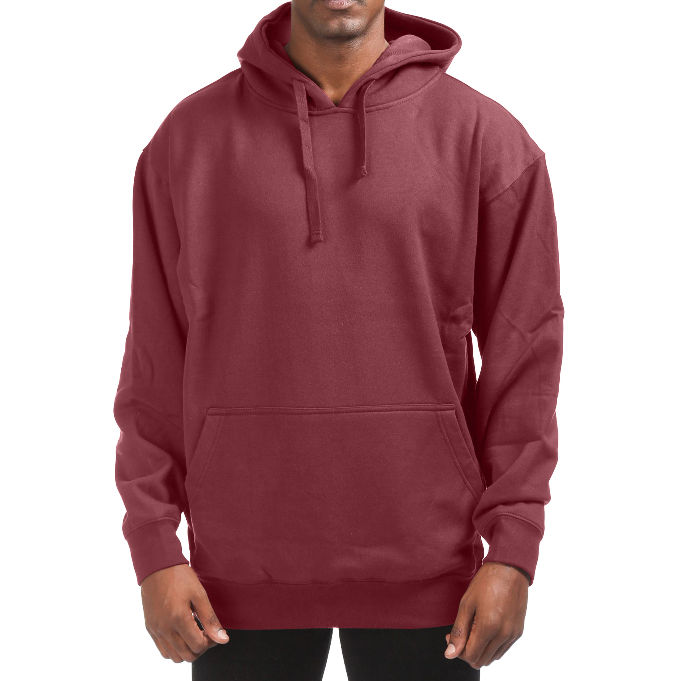 Men's Cotton-Blend Fleece Pullover Hoodie With Pocket (Big & Tall Sizes Available) - Burgundy, Large
