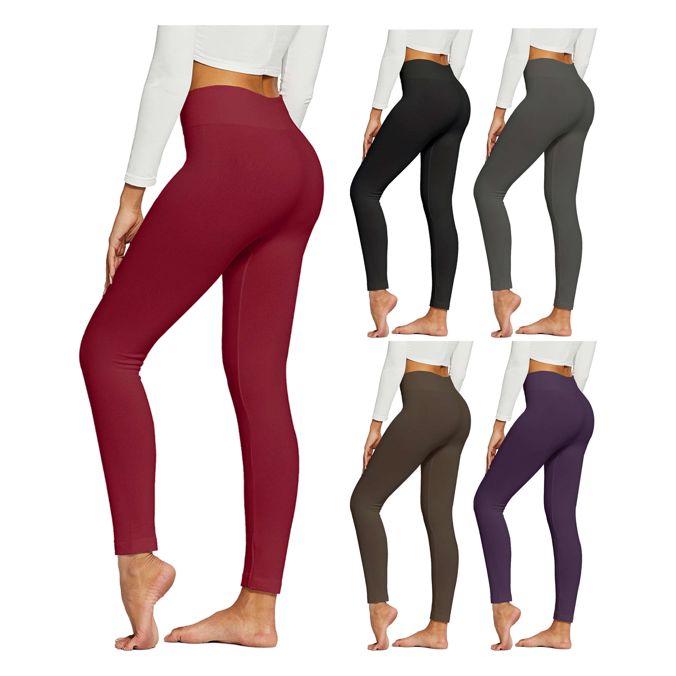 4-Pack:Women's Premium Quality High-Waist Fleece-Lined Leggings (Plus Size Available) - Assorted, Large/X-Large