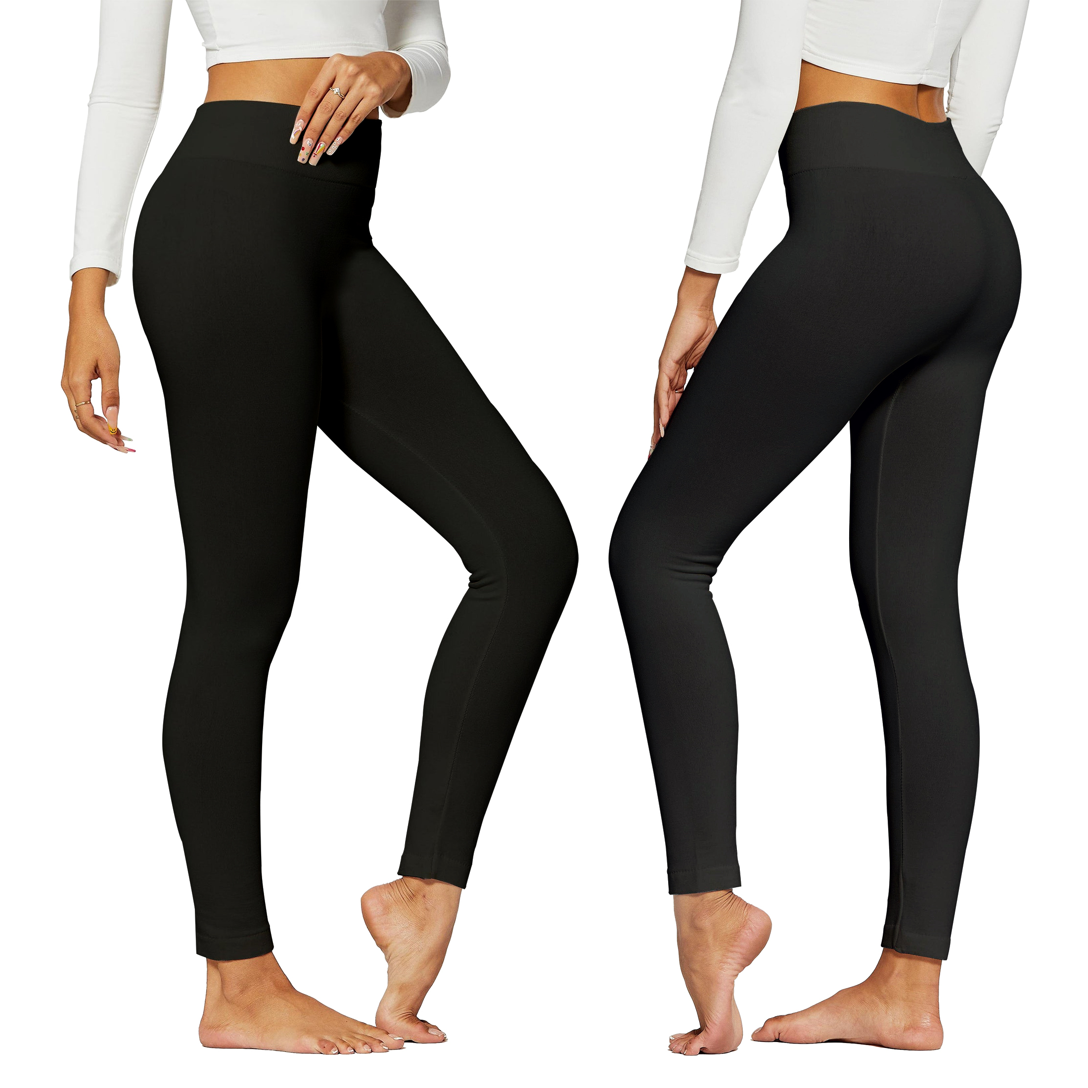 4-Pack:Women's Premium Quality High-Waist Fleece-Lined Leggings (Plus Size Available) - Black, Small/Medium