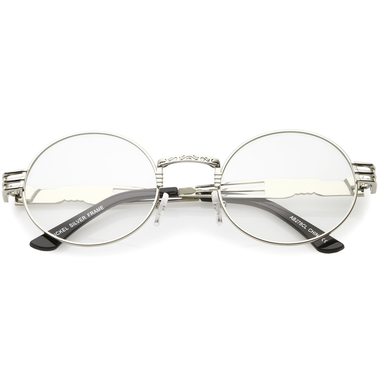 Steampunk Inspired Oval Eye Glasses Unique Engraved Metal Detail Clear Lens 60mm - Gold / Clear