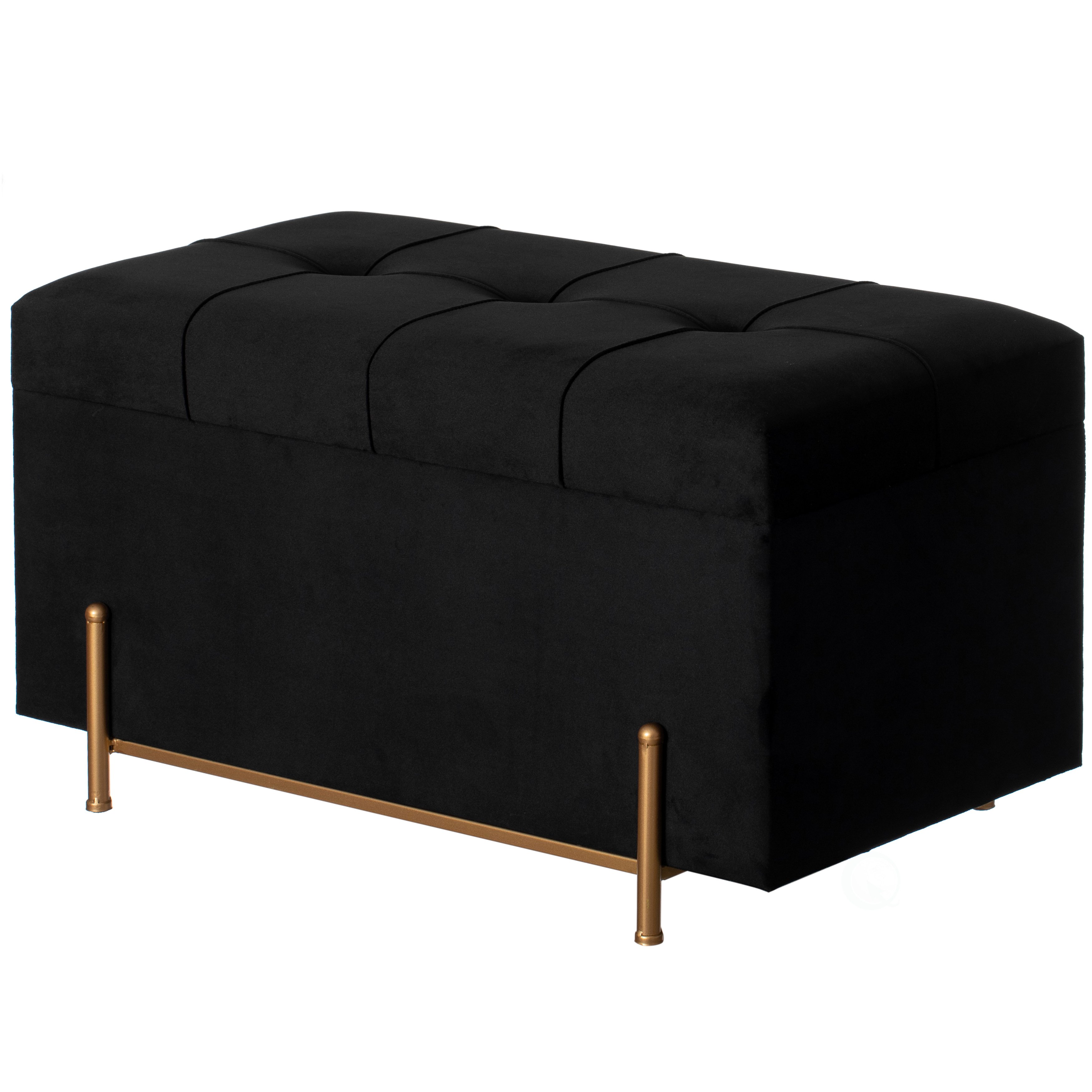 Large Rectangle Velvet Storage Ottoman Stool Box with Golden Legs Decorative Sitting Bench for Living Room Home Decor - Black
