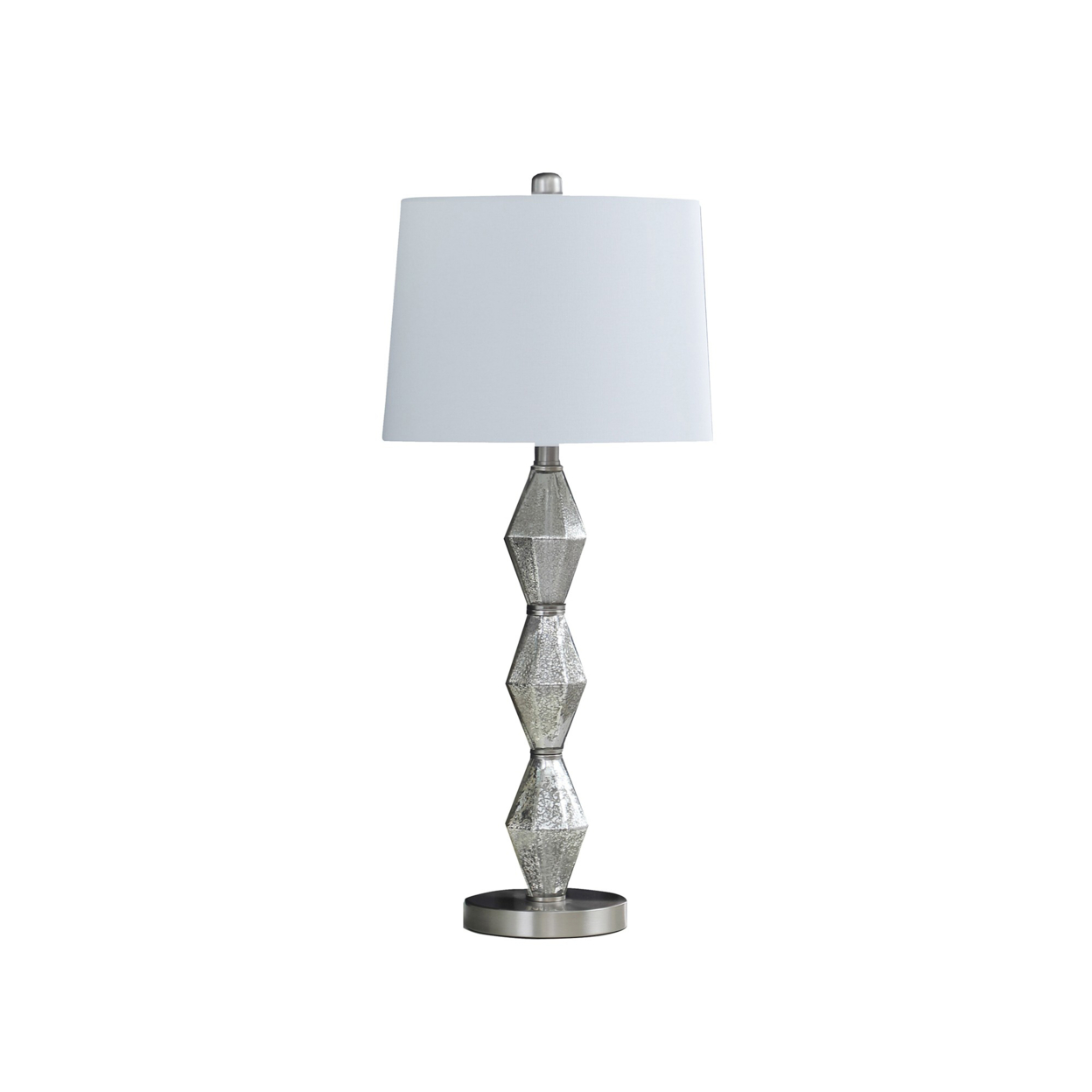 Ruth 30 Inch Accent Table Lamp, Glass Diamond Pedestal Base, White, Silver- Saltoro Sherpi