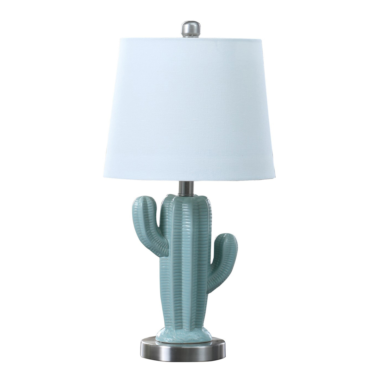 22 Inch Accent Table Lamp, Cactus Designed Body, Metal Base, Blue, White- Saltoro Sherpi