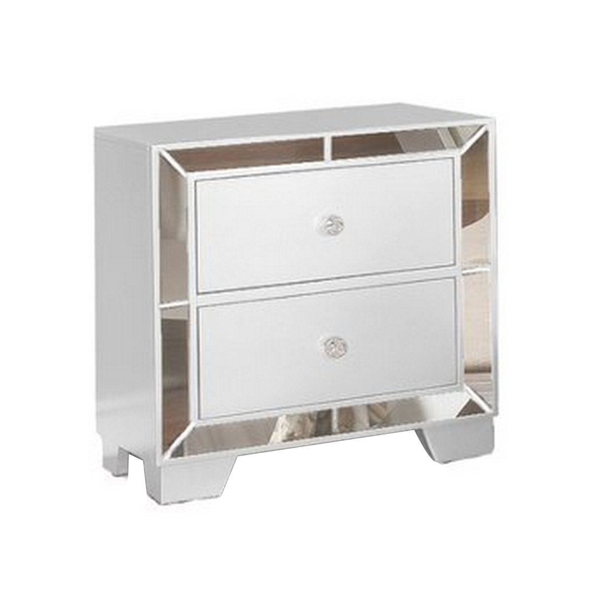 Eli 23 Inch Modern Wood Nightstand, 2 Drawers, Mirrored Edges, Clean White- Saltoro Sherpi