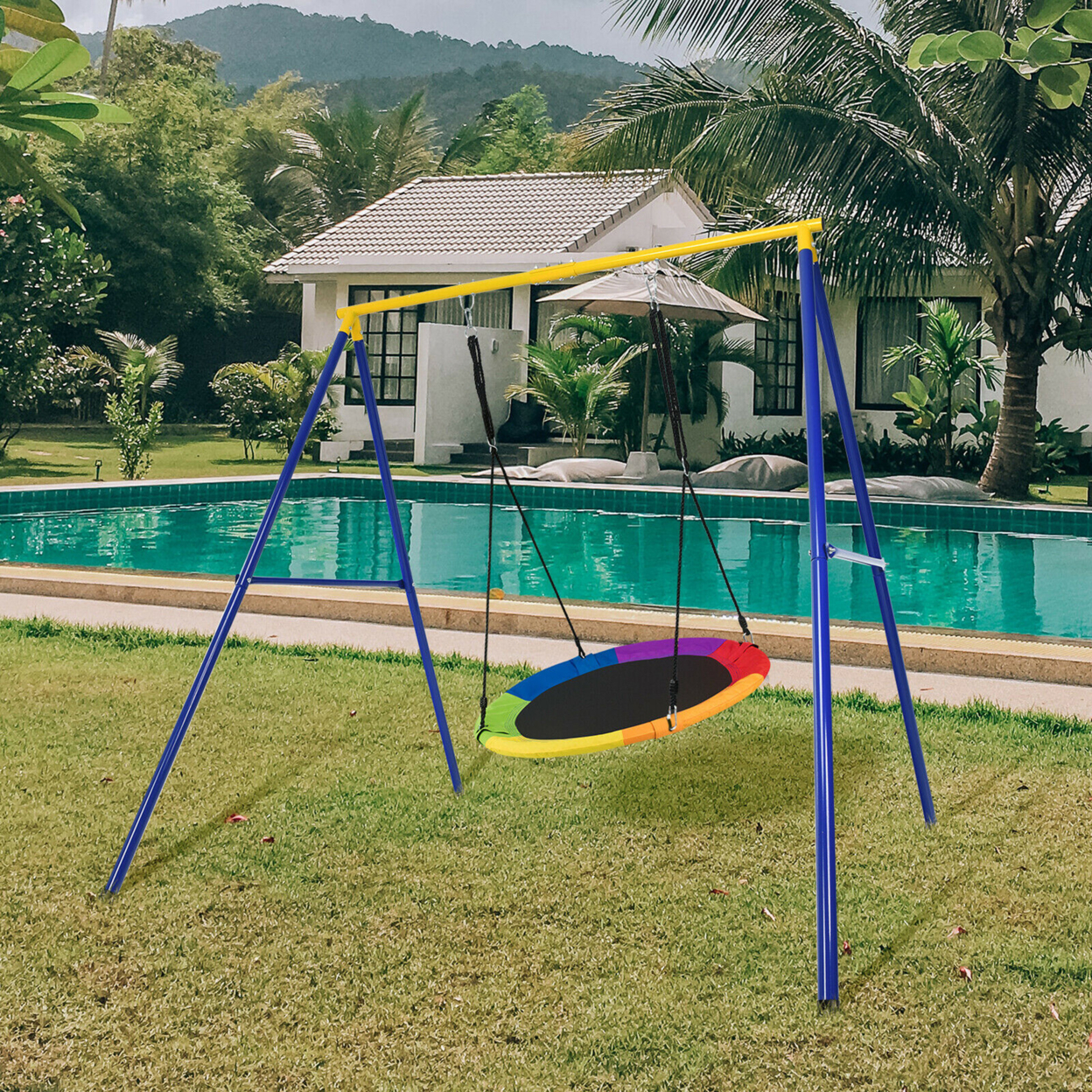 40'' Flying Saucer Tree Swing Extra Large Heavy Duty A-Frame Steel Swing Stand