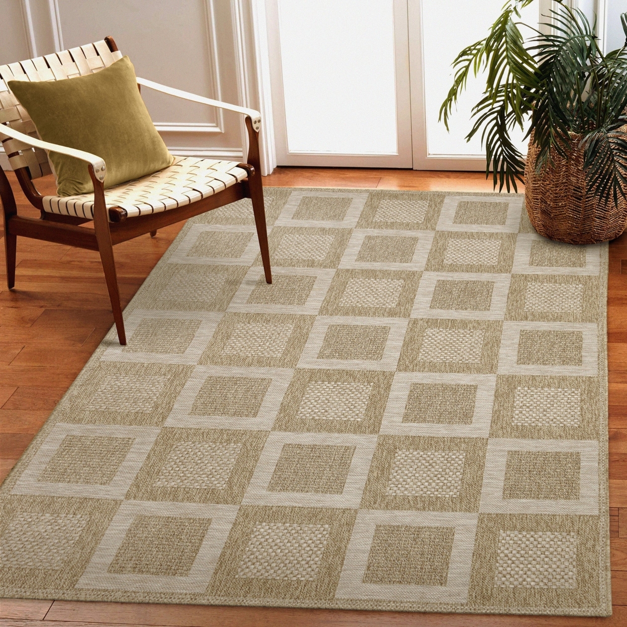 Liora Manne Orly Squares Indoor Outdoor Area Rug Natural - 1'11 X 7'6