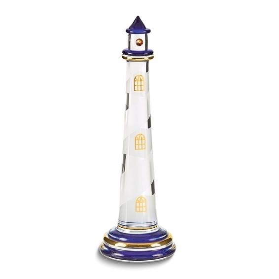 Glass Baron Blue Lighthouse Handcrafted Glass Figurine with 22k Gold Trim