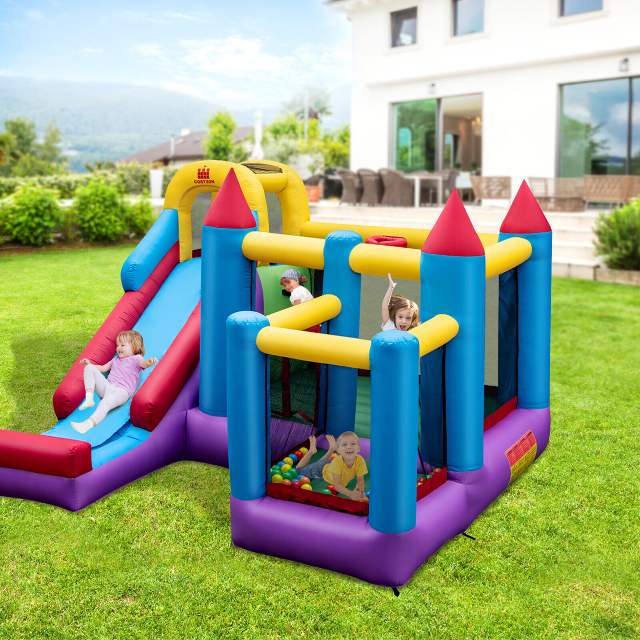 Inflatable Bounce House 5-in-1 Inflatable Bouncer Indoor&Outdoor W/ 735W Blower