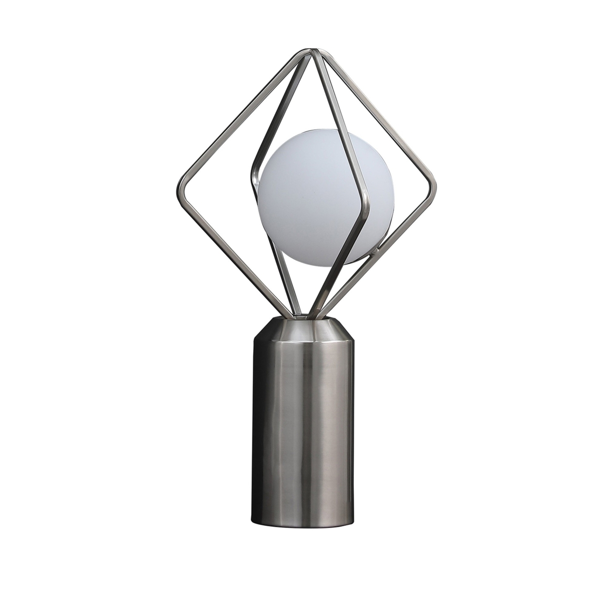 20 Inch Metal Table Lamp, Octahedron Shade, 40W LED, Toggle Switch, Silver- Saltoro Sherpi