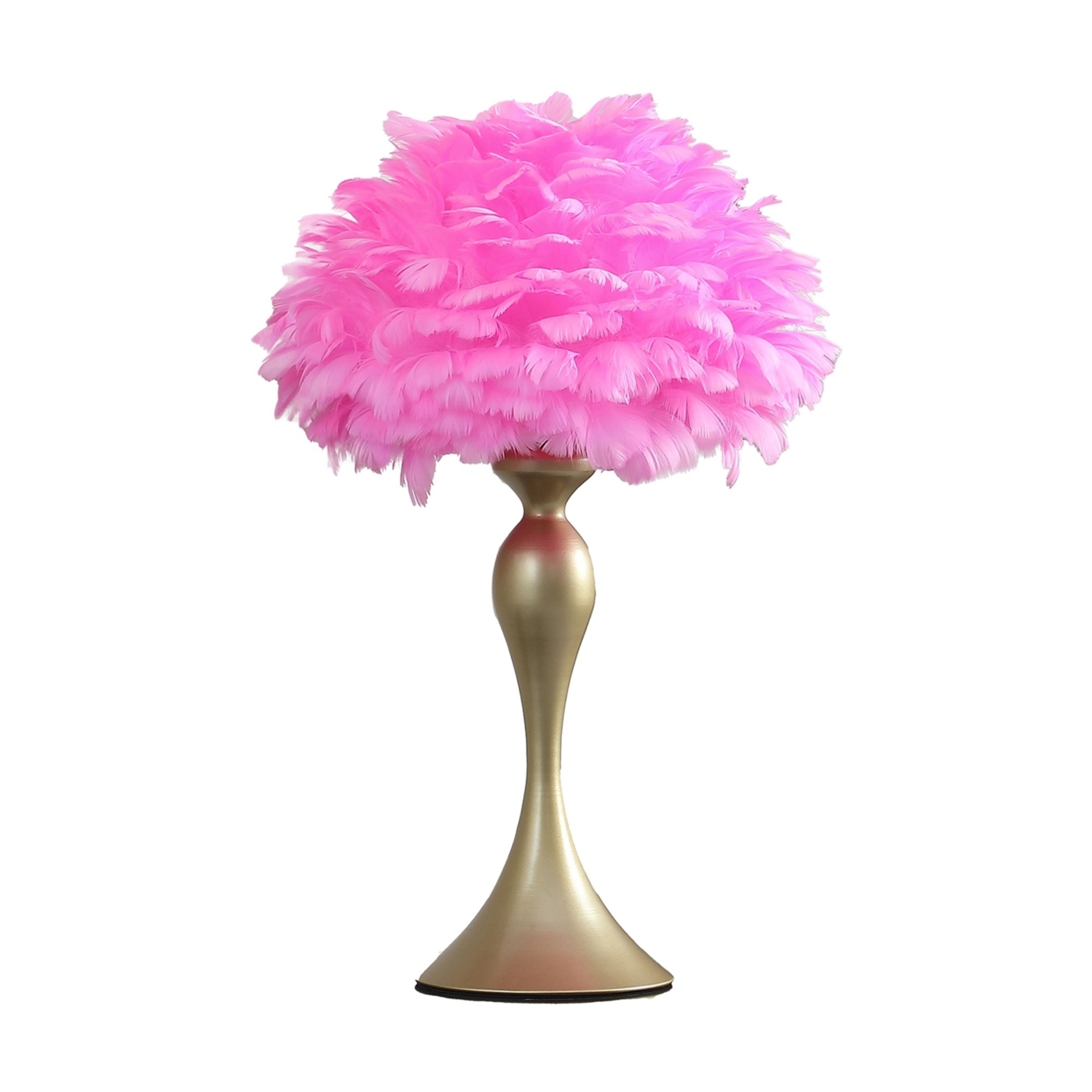 Lily 24 Inch Metal Glam Feather Table Lamp, Candlestick, 40W, Pink, Gold- Saltoro Sherpi