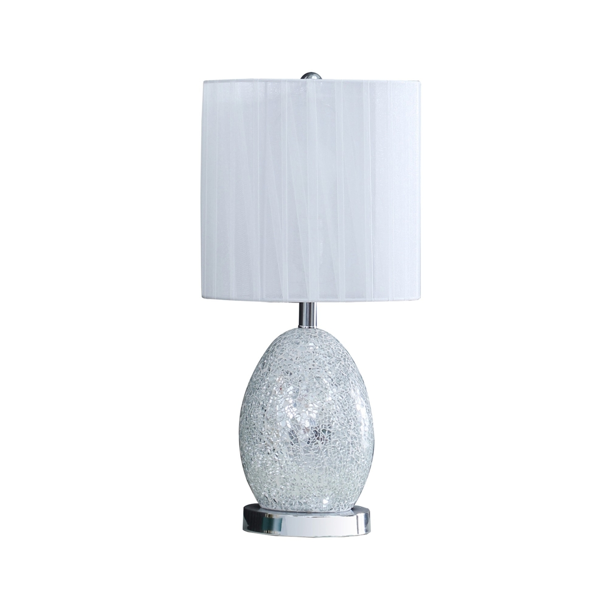 20 Inch Glass Table Lamp, 9W LED, 3 Way Switch, Egg Shape, Silver- Saltoro Sherpi