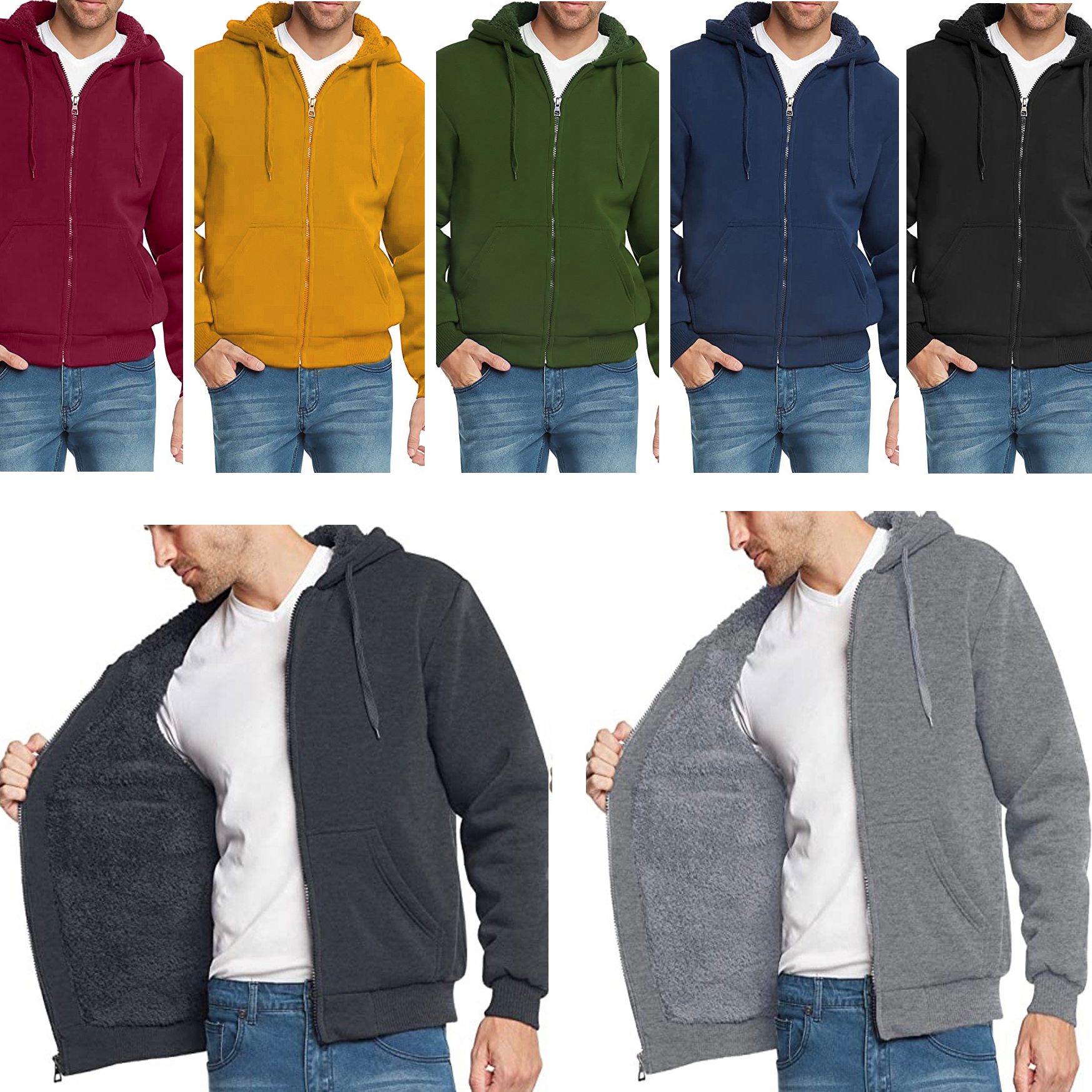 Men's Extra-Thick Sherpa Lined Fleece Hoodie (Big & Tall Sizes Available) - Charcoal, XX-Large