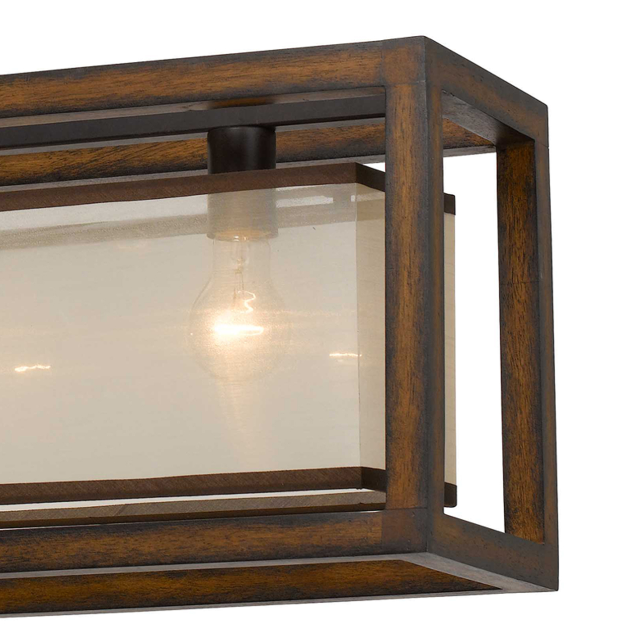 Wooden Open Rectangular Frame Chandelier With Dual Chain, Brown- Saltoro Sherpi