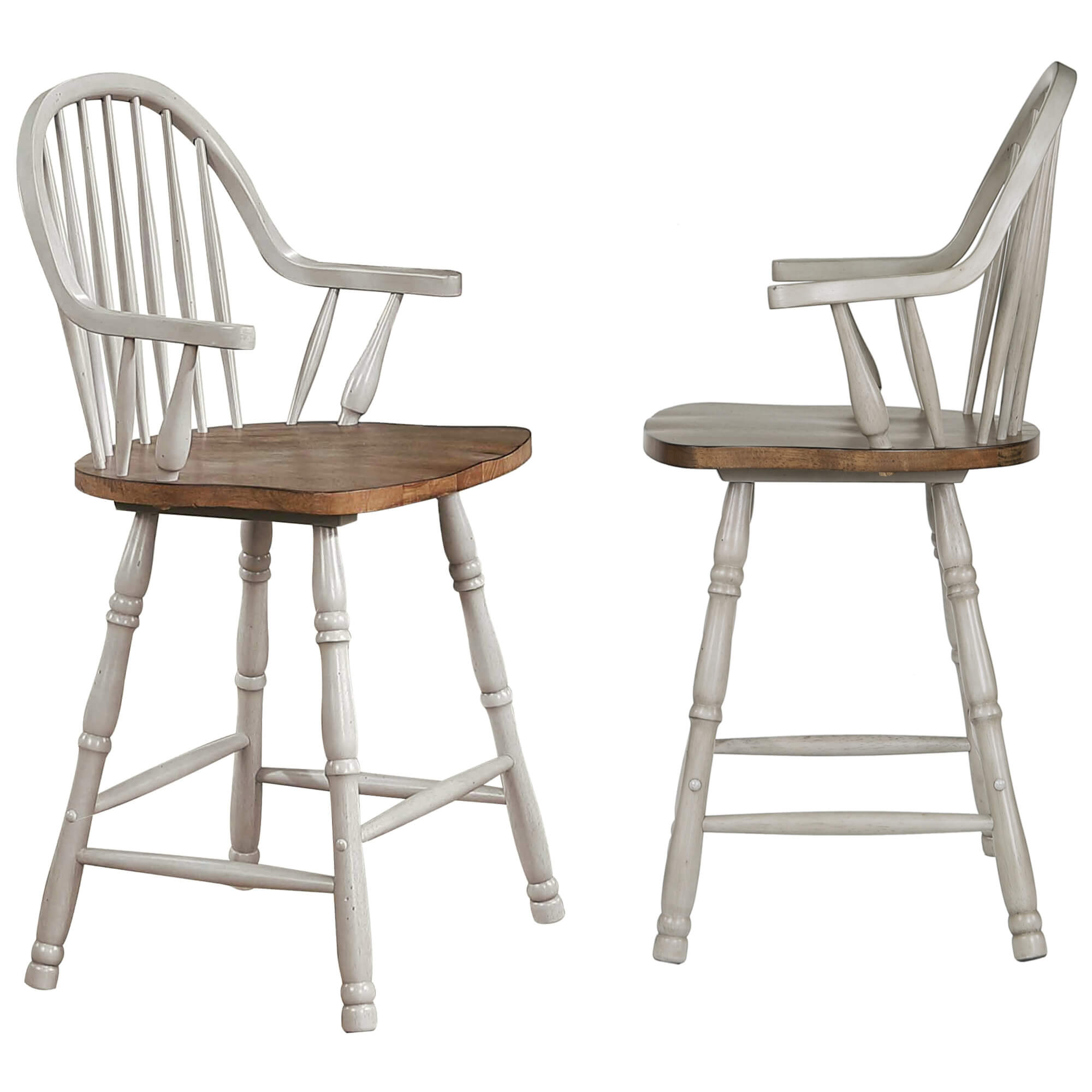 Country Grove 41 in. Distressed Light Gray and Nutmeg Brown High Back Wood Frame 24 in. Bar Stool (Set of 2)