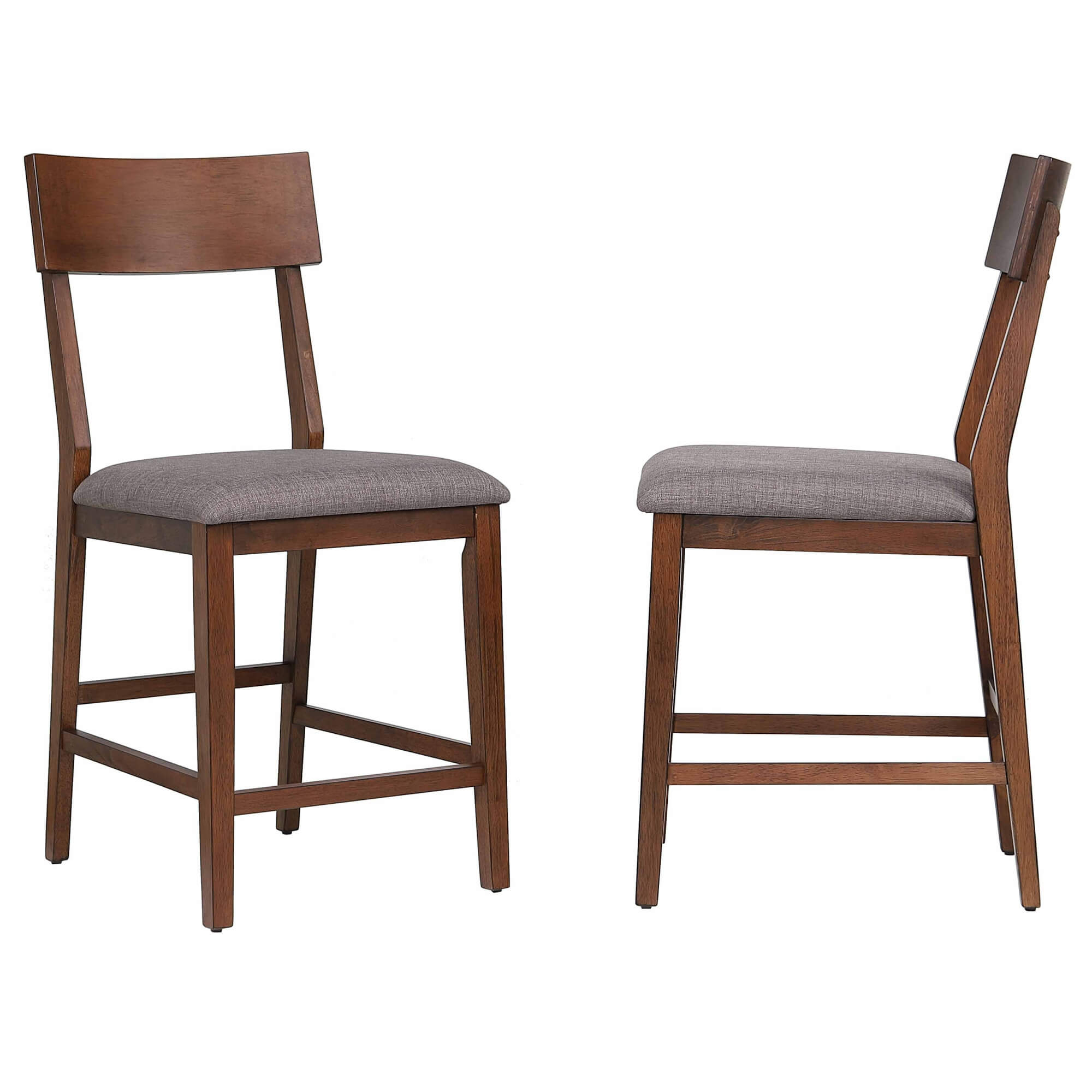 Mid Century 34 In. Danish Walnut High Back Wood Frame 24 in. Bar Stool with Padded Performance Fabric Seat (Set of 2)