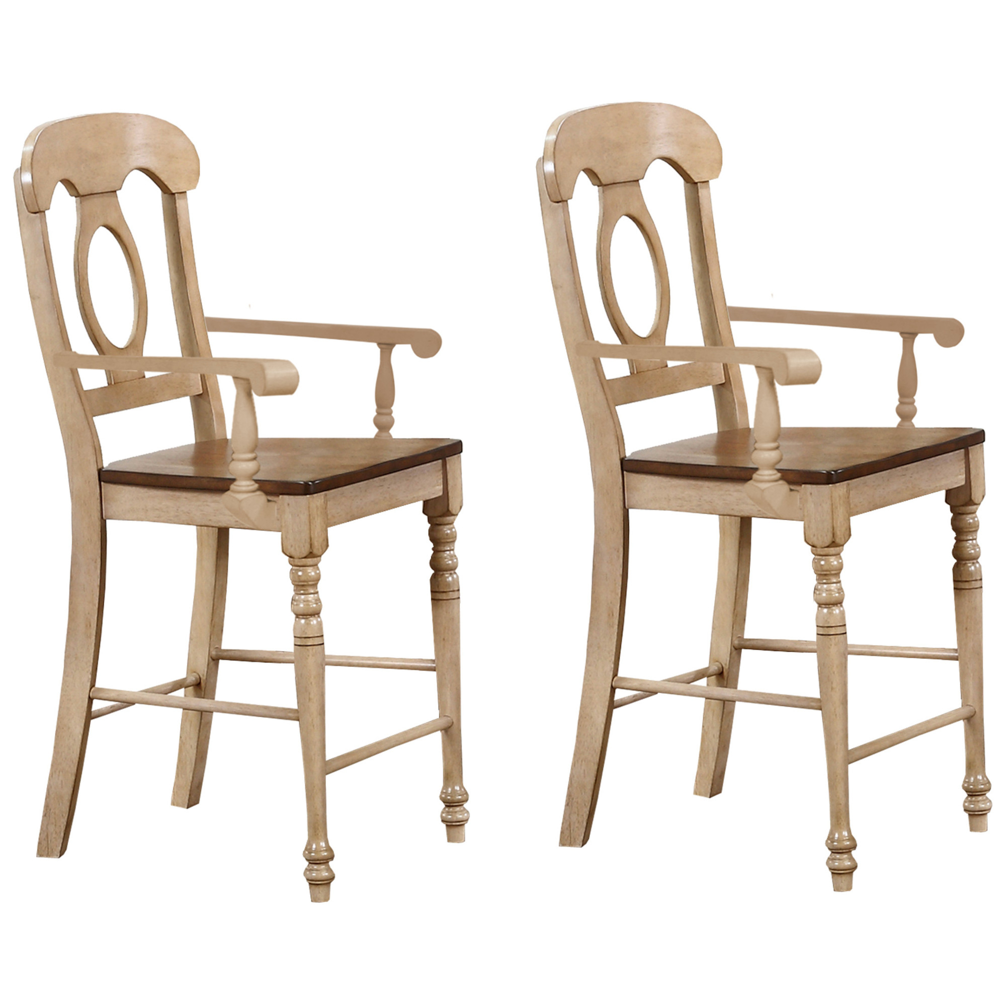 Brook 43 in. Distressed Two Tone Light Creamy Wheat with Warm Pecan Brown High Back Wood Frame 24 in. Bar Stool (Set of 2)