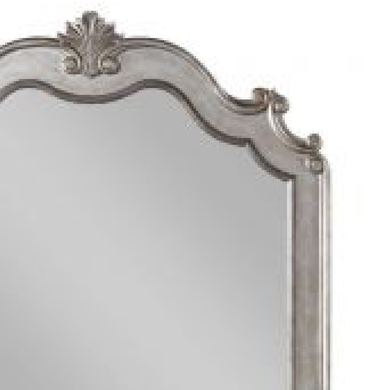 43 Inch Wood Mirror, Scalloped Crown Top, Poly Resin, Silver- Saltoro Sherpi