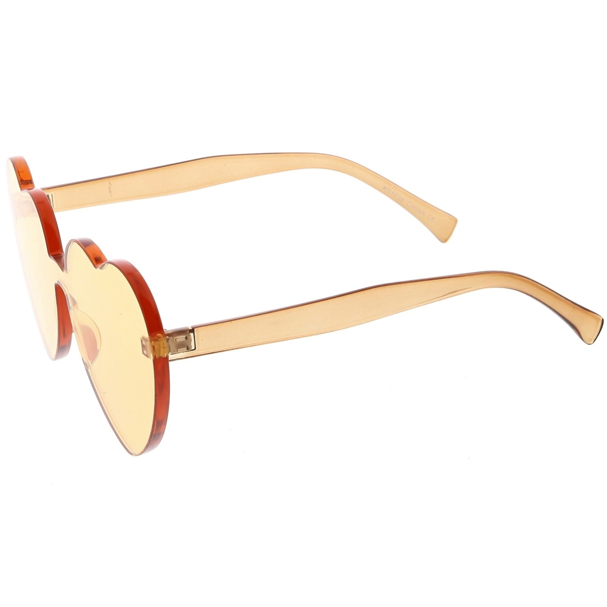 One Piece Rimless Heart Sunglasses Color Tinted Mono Block Lens 65mm - Yellow