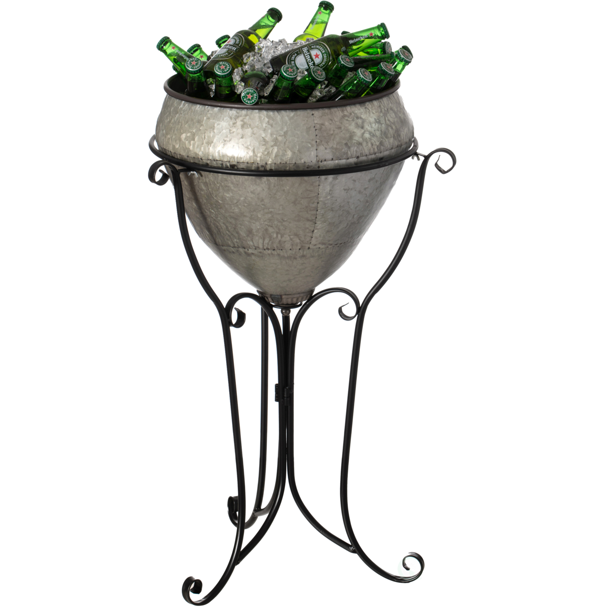 Silver Galvanized Metal Beverage Cooler Tub With Liner And Stand - Large