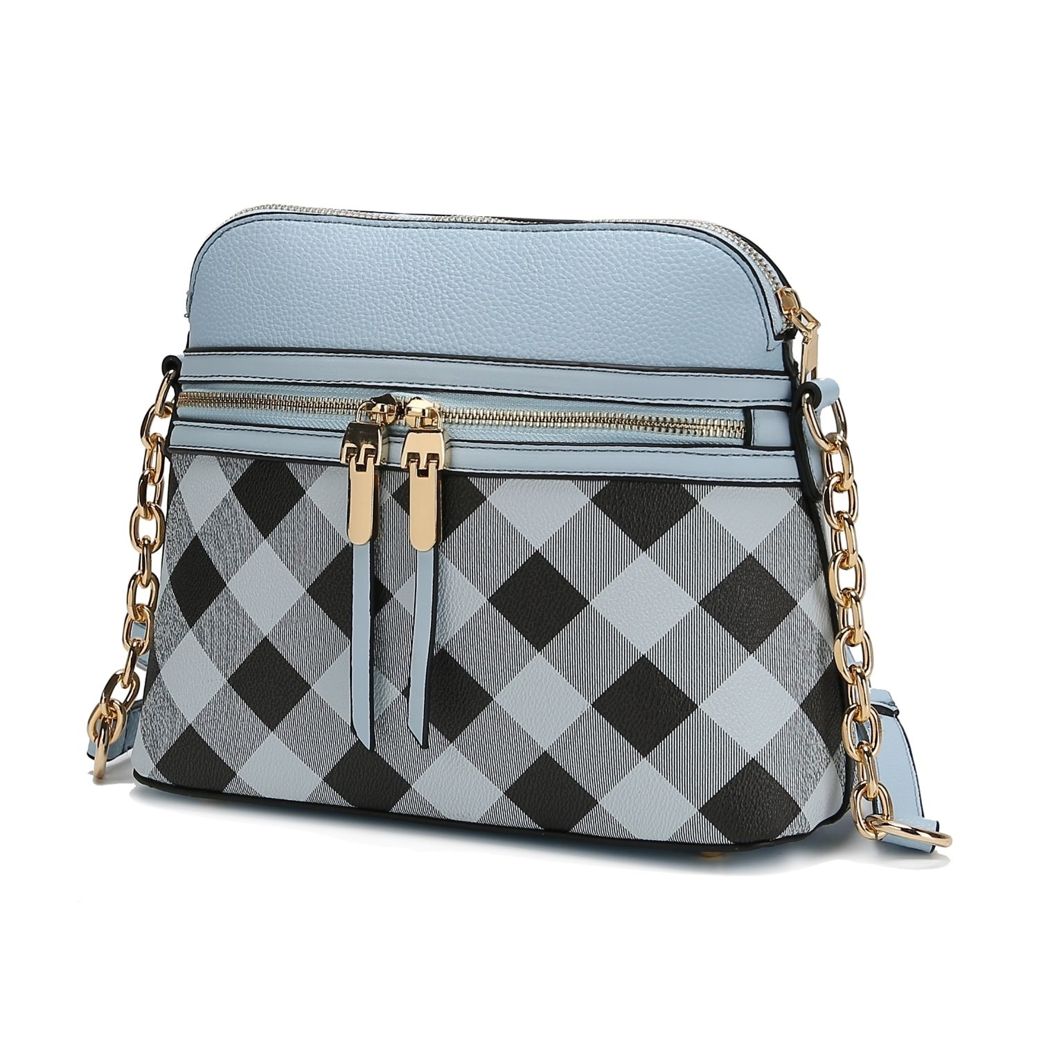 MKF Collection Suki Checkered Crossbody Handbag By Mia K - Light Blue