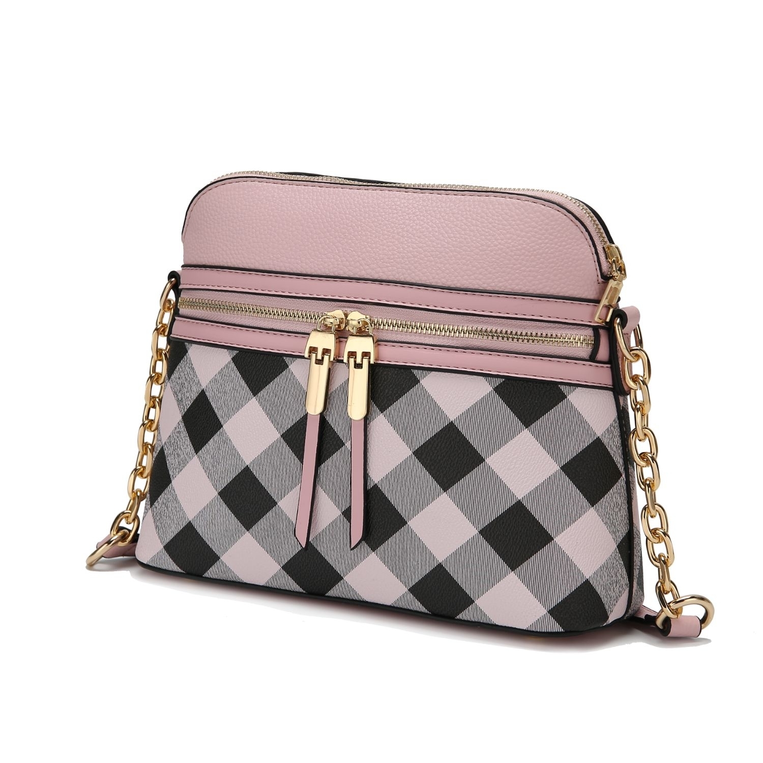MKF Collection Suki Checkered Crossbody Handbag By Mia K - Pink