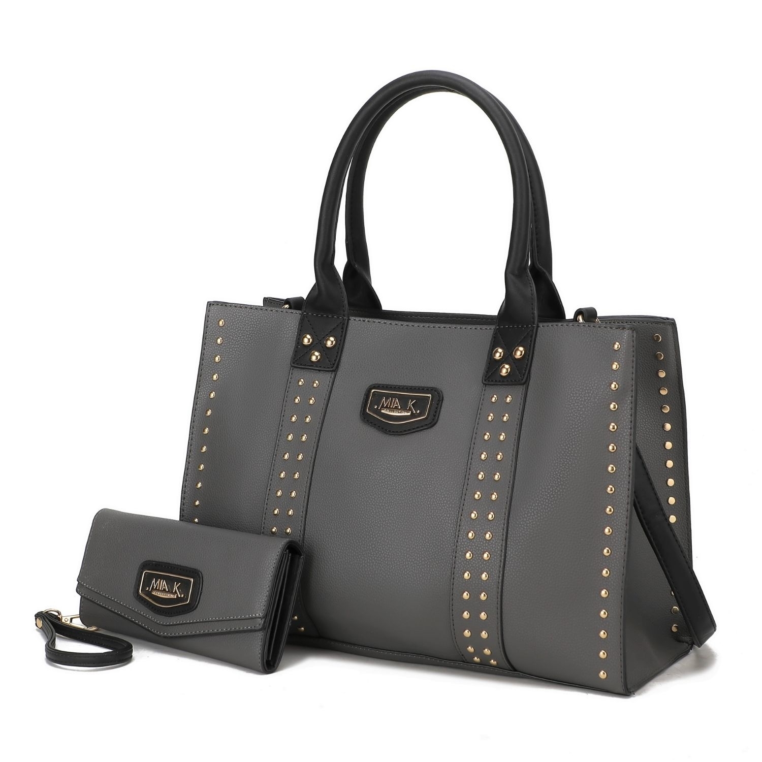 MKF Collection Davina Vegan Leather Women's Tote Bag By Mia K With Wallet -2 Pieces - Charcoal