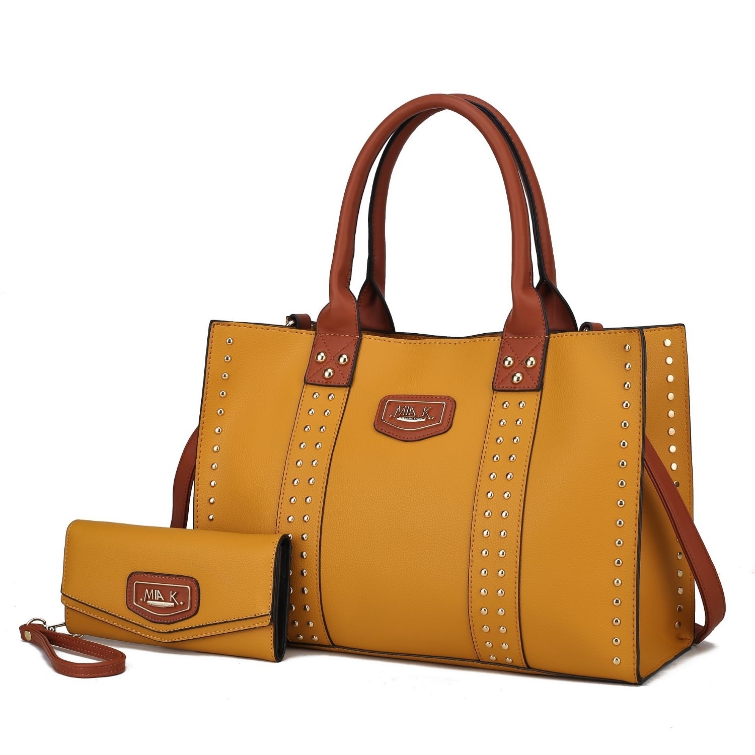 MKF Collection Davina Vegan Leather Women's Tote Bag By Mia K With Wallet -2 Pieces - Mustard