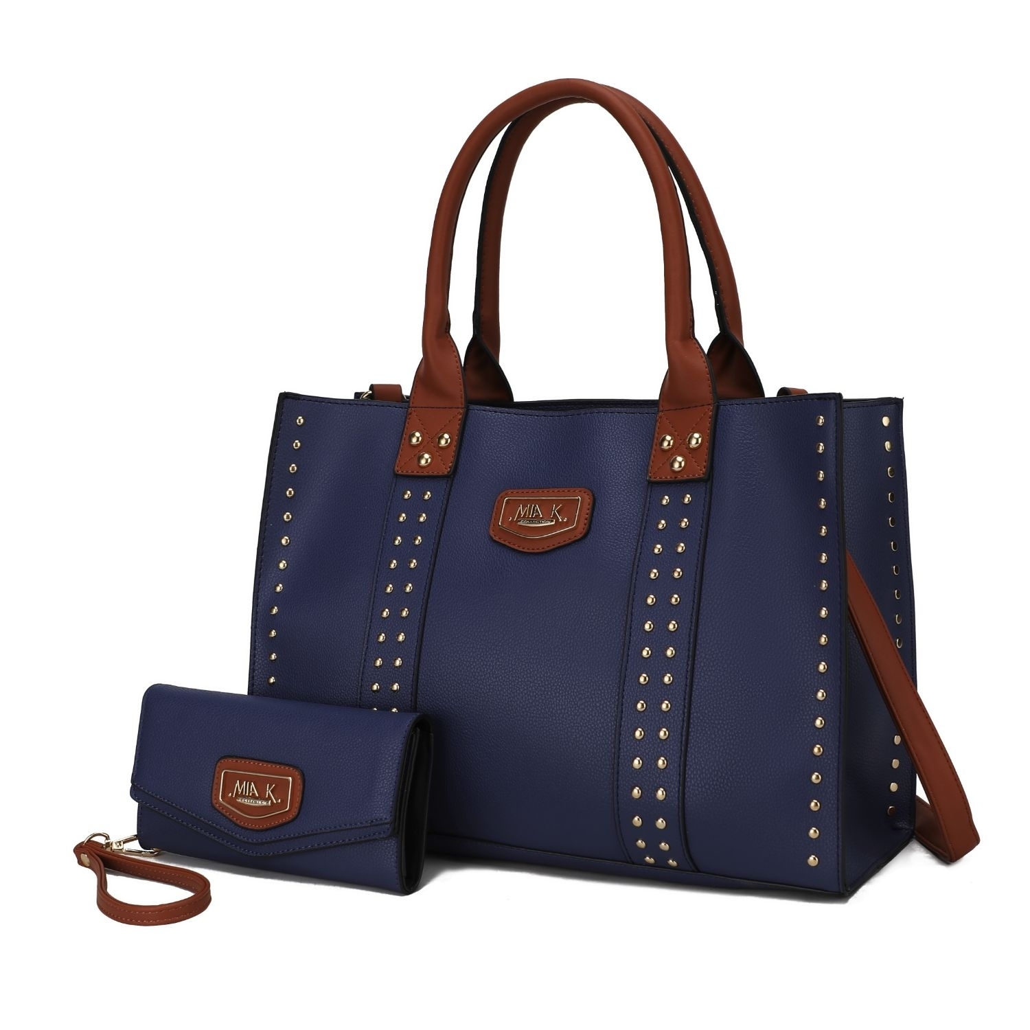 MKF Collection Davina Vegan Leather Women's Tote Bag By Mia K With Wallet -2 Pieces - Navy