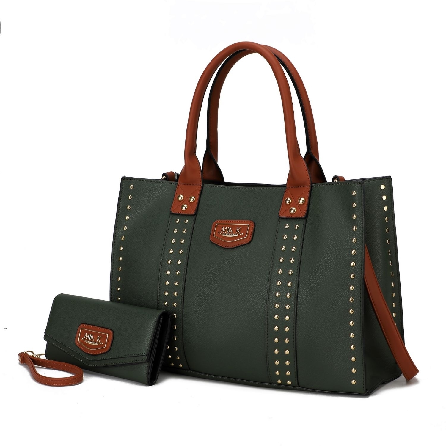 MKF Collection Davina Vegan Leather Women's Tote Handbag By Mia K With Wallet -2 Pieces - Olive