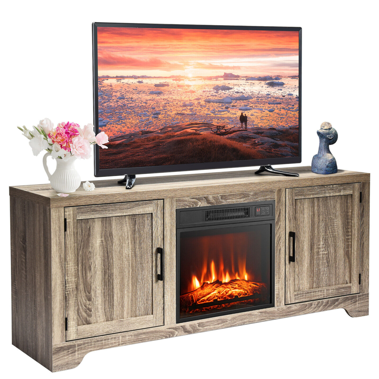 1400W Electric Fireplace TV Stand Storage Cabinet Console &Heater For 65 TV